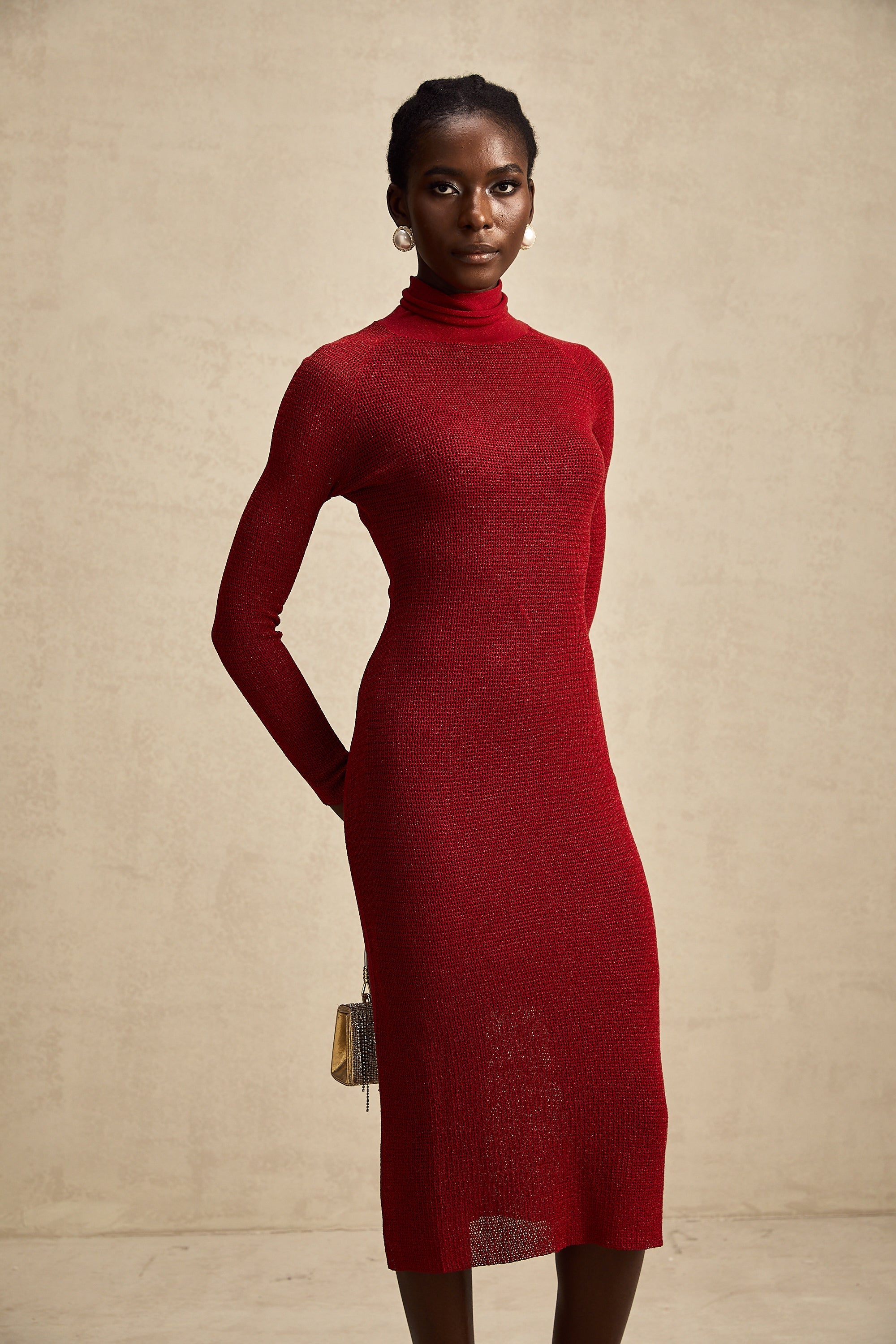 Arianee red metallic pointelle midi dress (Final Sale-US Only)