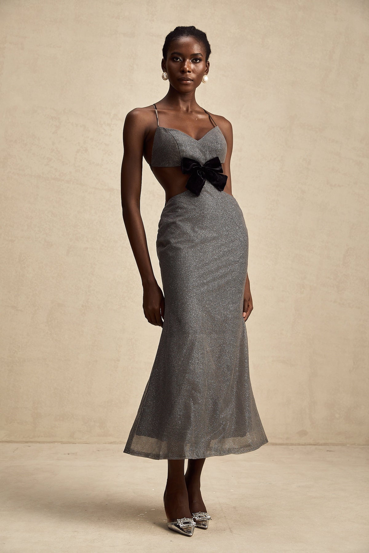 Violaine open-back bowknot sequined midi dress