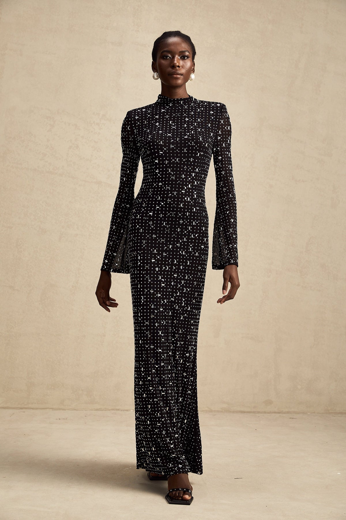 Léna black embellished semi-sheer maxi dress (Final Sale-US Only)