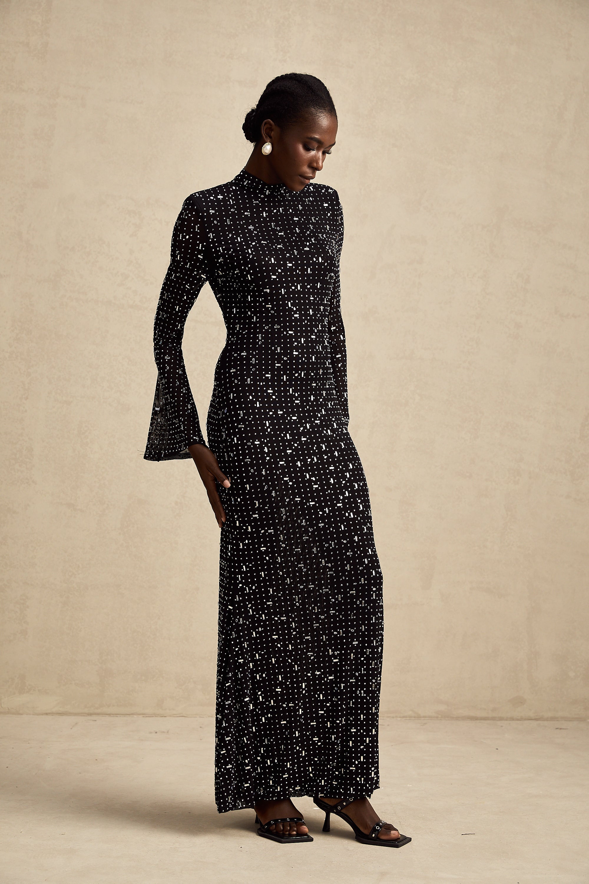 Léna black embellished semi-sheer maxi dress (Final Sale)