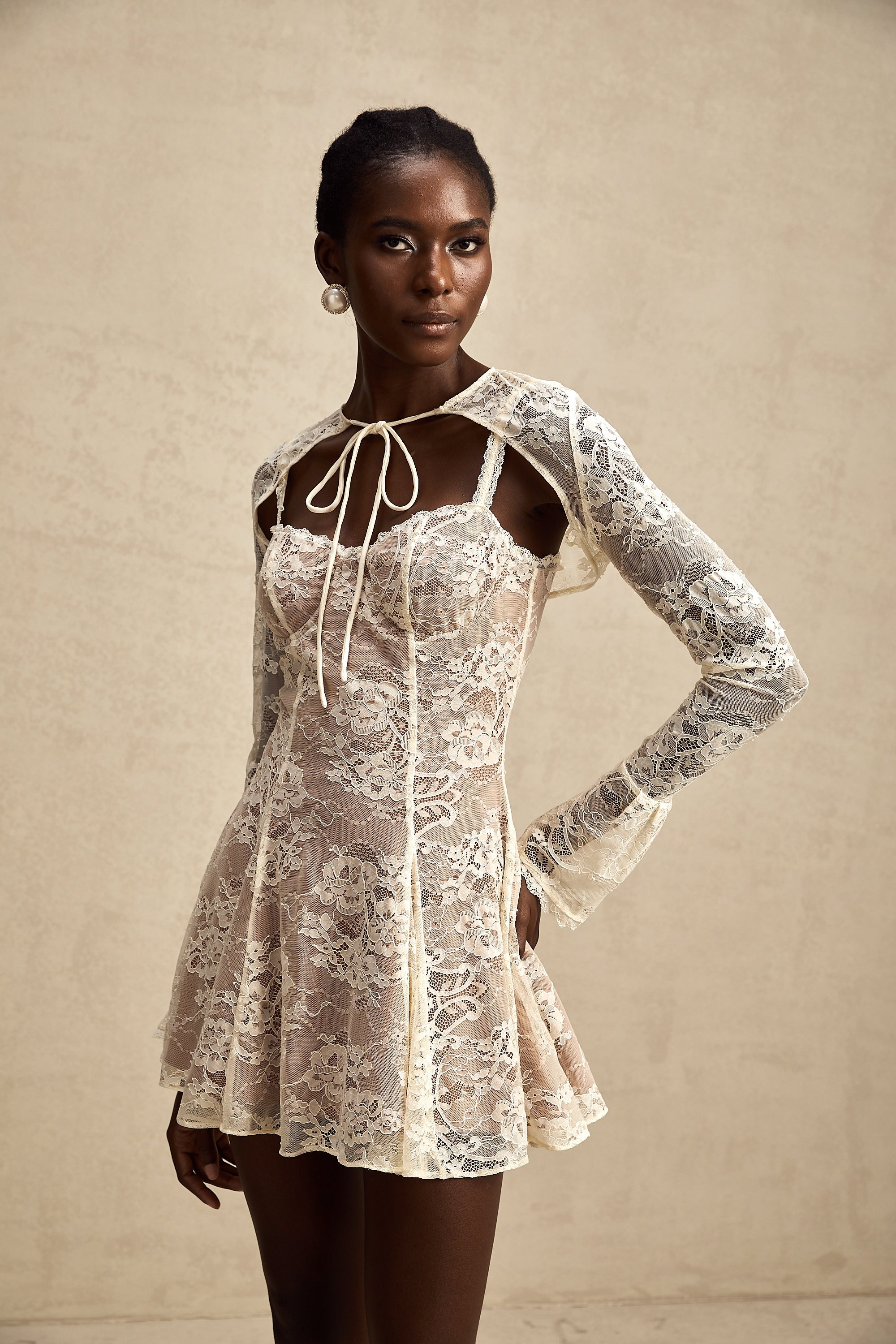 Axelle white floral-lace vest & dress matching set (US Only)