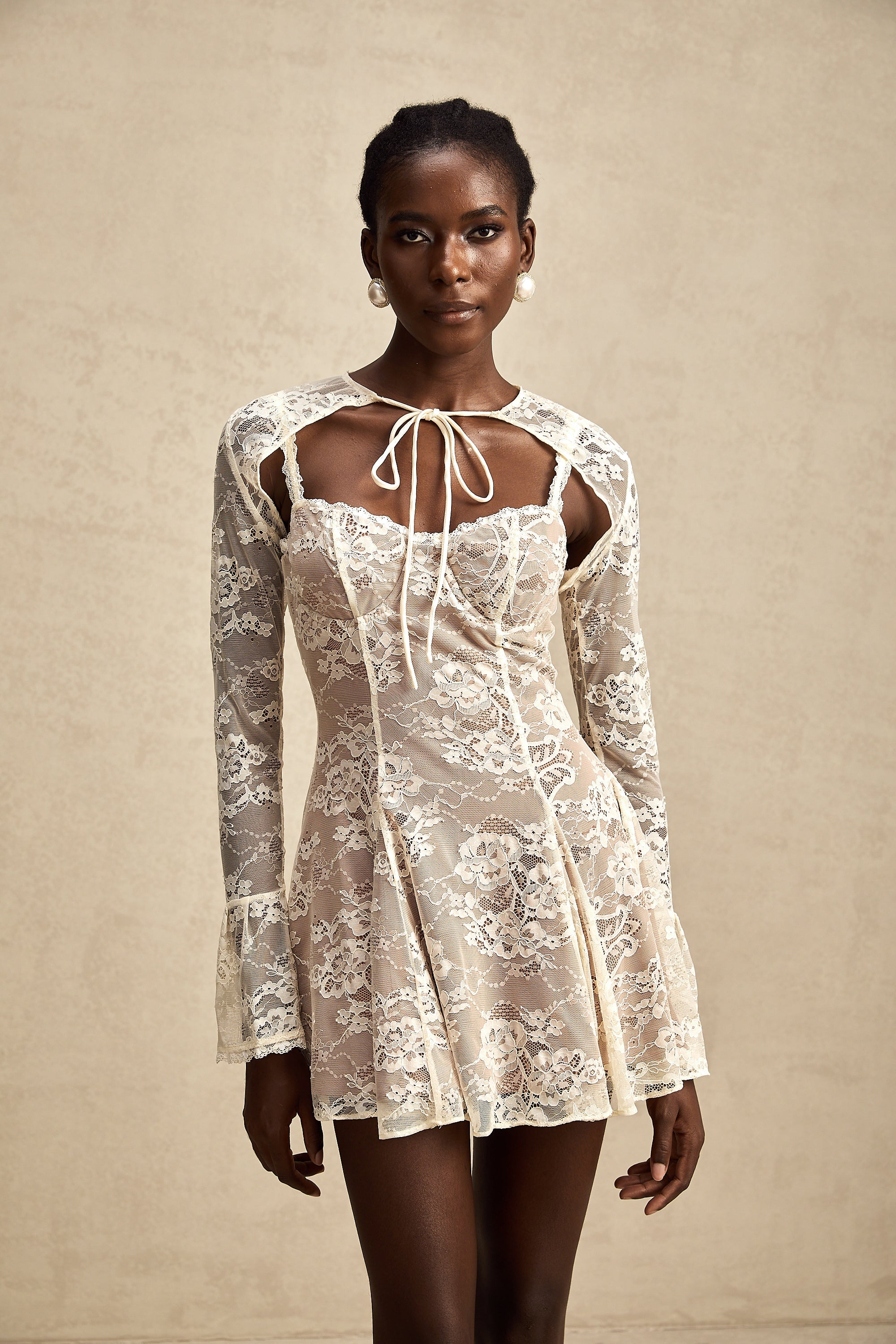 Axelle white floral-lace vest & dress matching set (US Only)