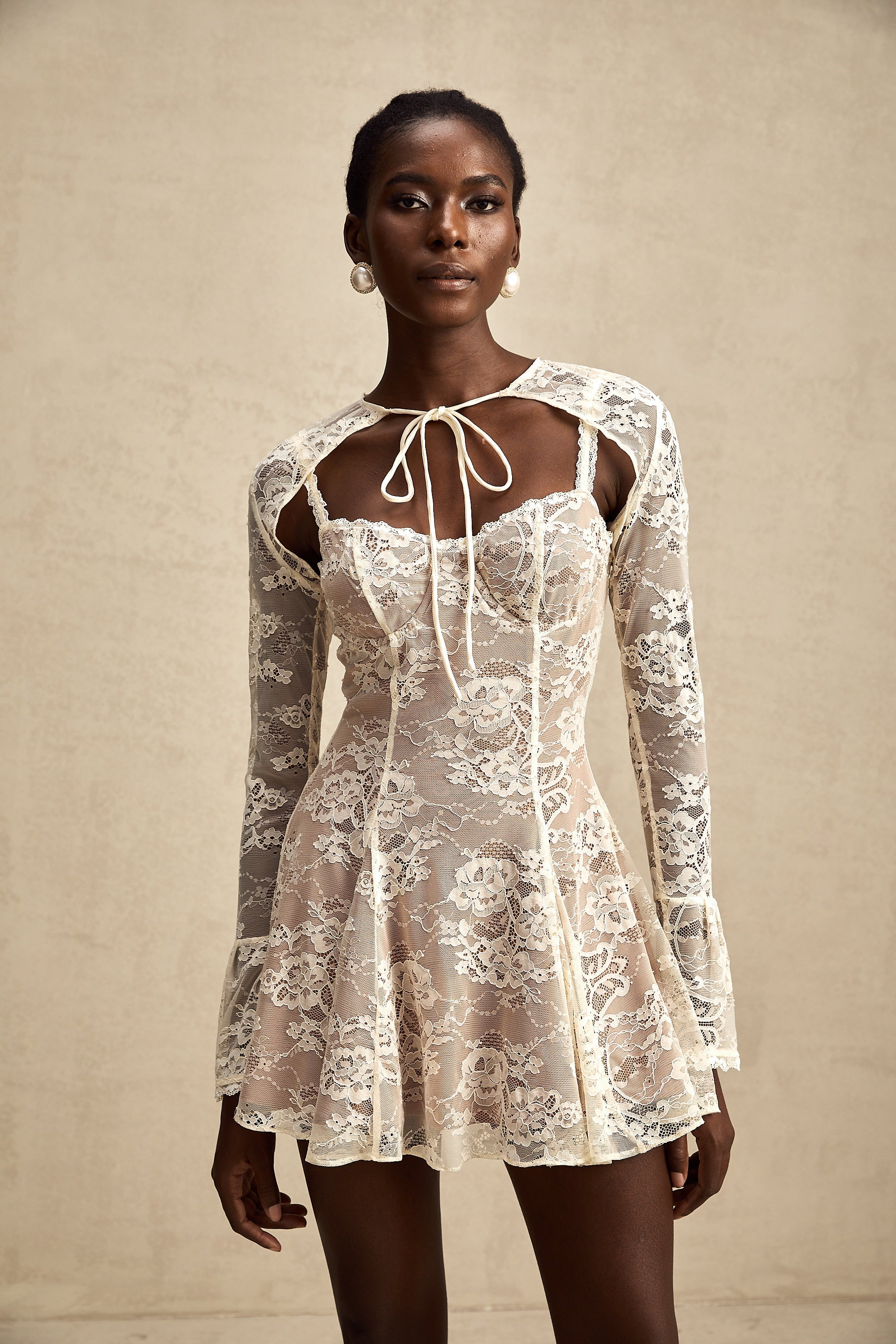 Axelle white floral-lace vest & dress matching set (US Only)