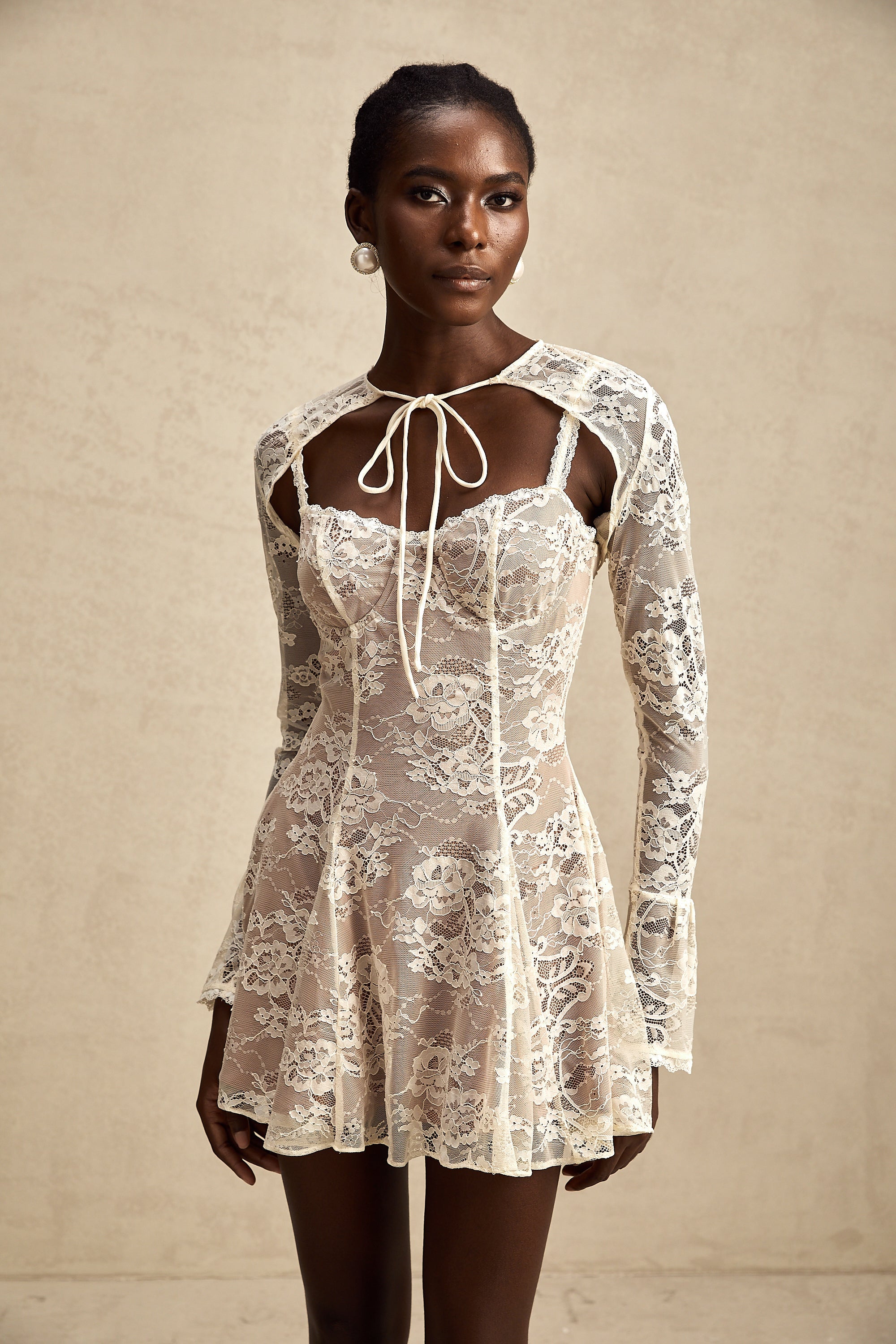 Axelle white floral-lace vest & dress matching set (US Only)