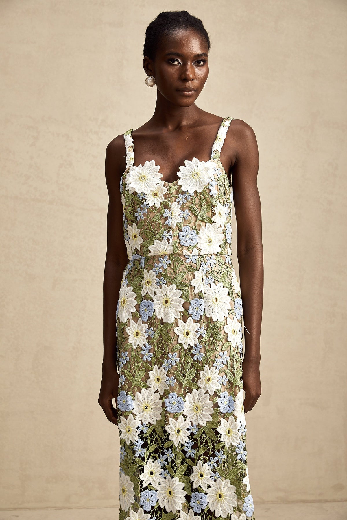 Carla floral embroidered hollow-carved midi dress (Final Sale)