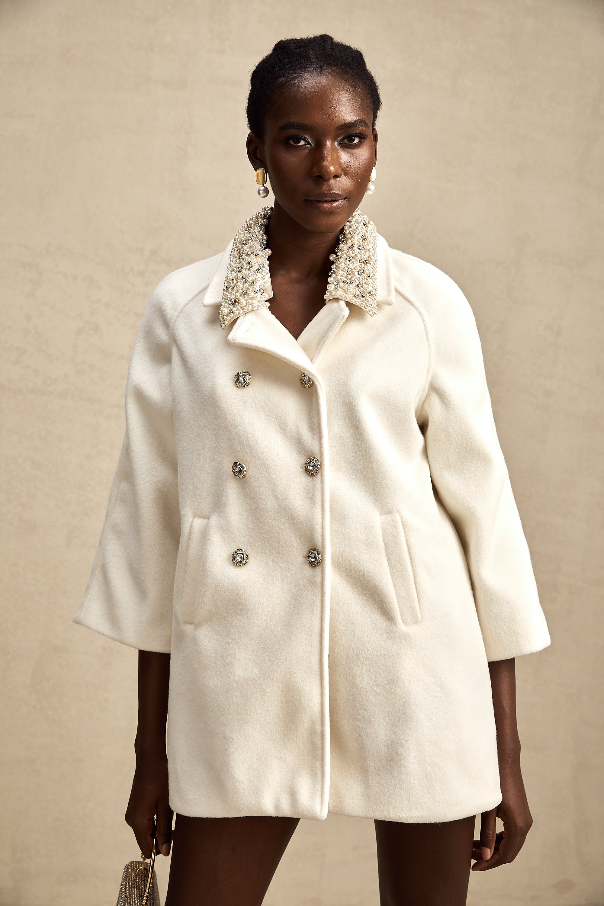 Fabienne white embellished woolen coat (US Only)