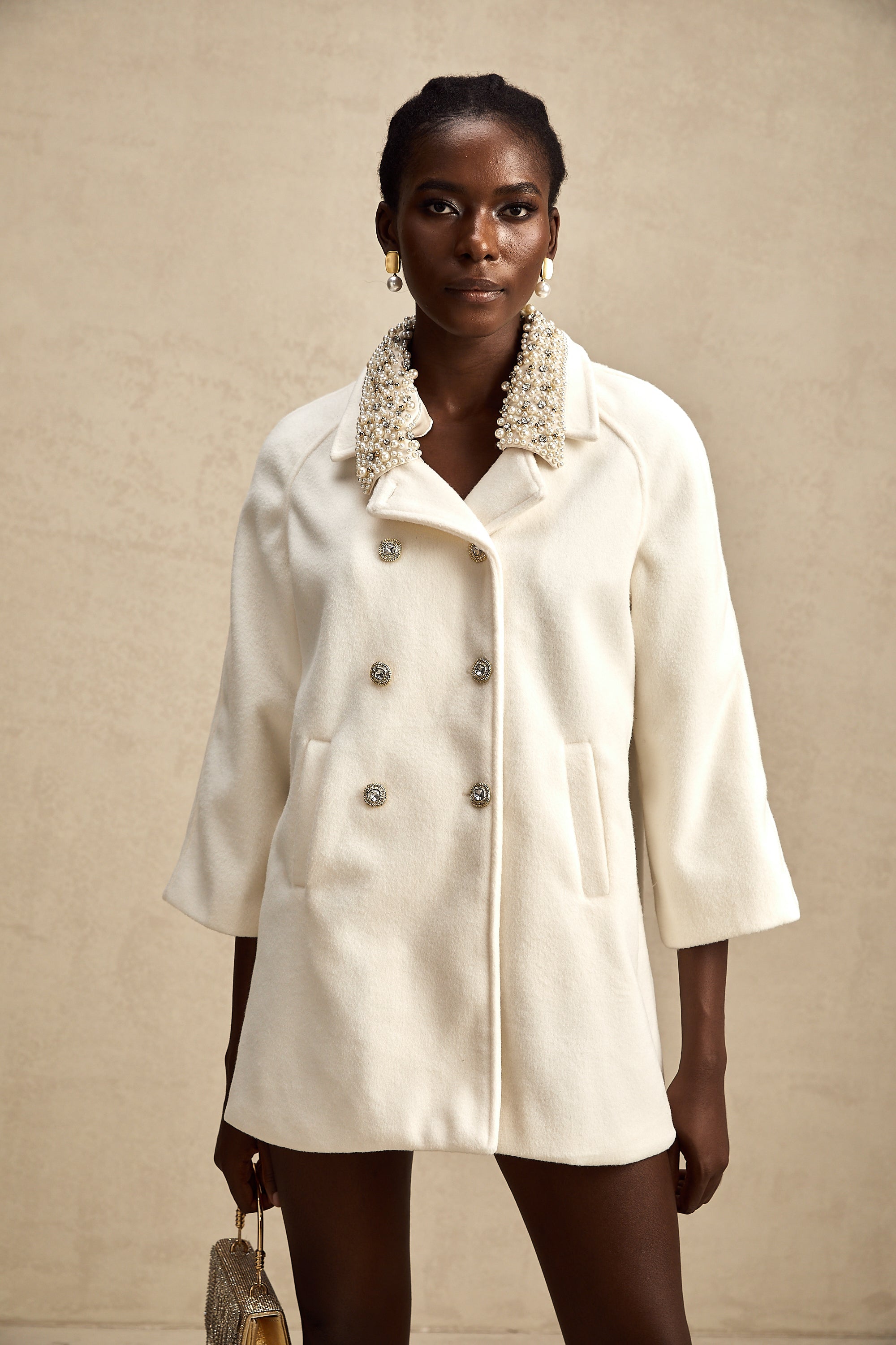 Fabienne white embellished woolen coat (US Only)