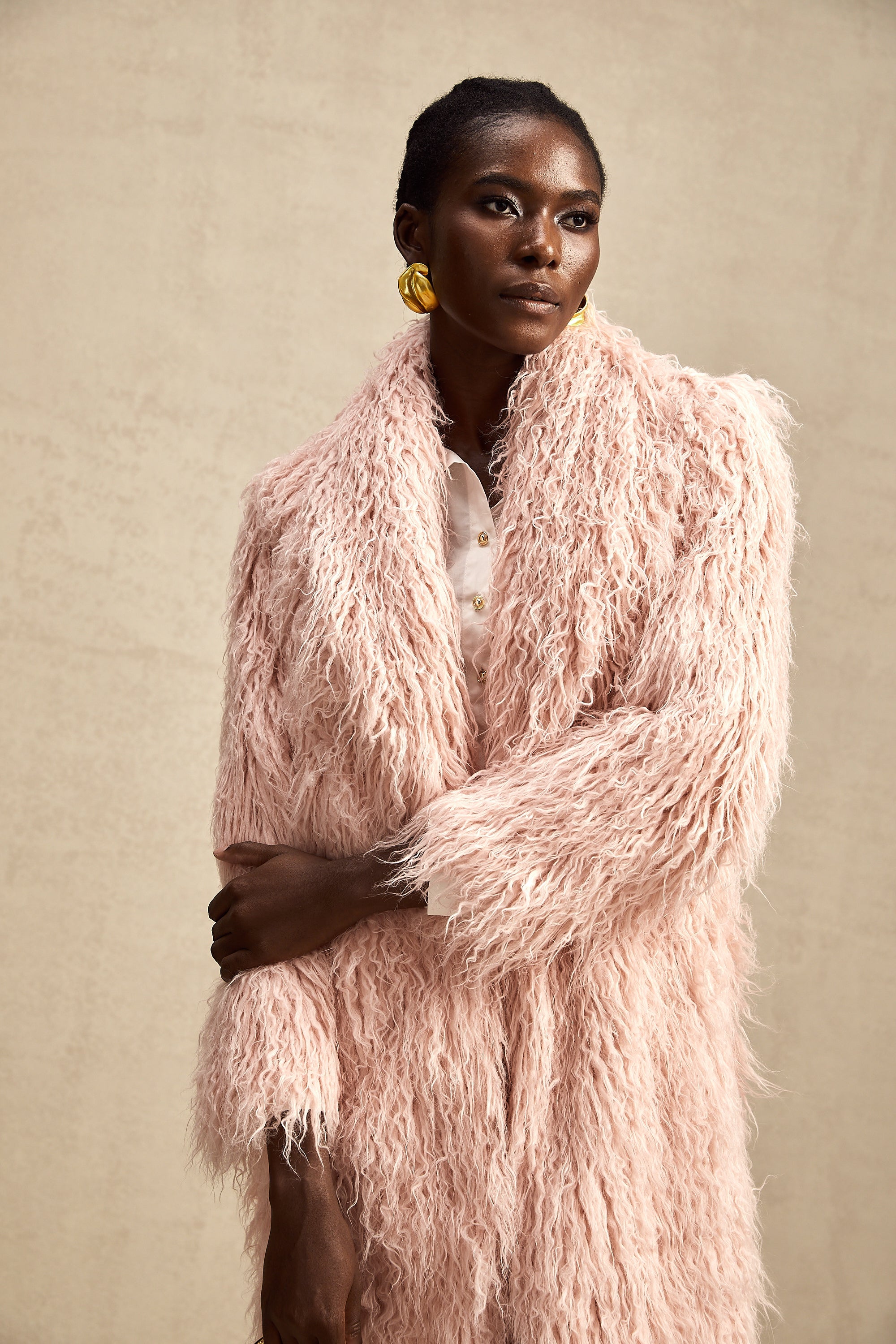 Mélanie pink faux-fur open-front coat (US Only)
