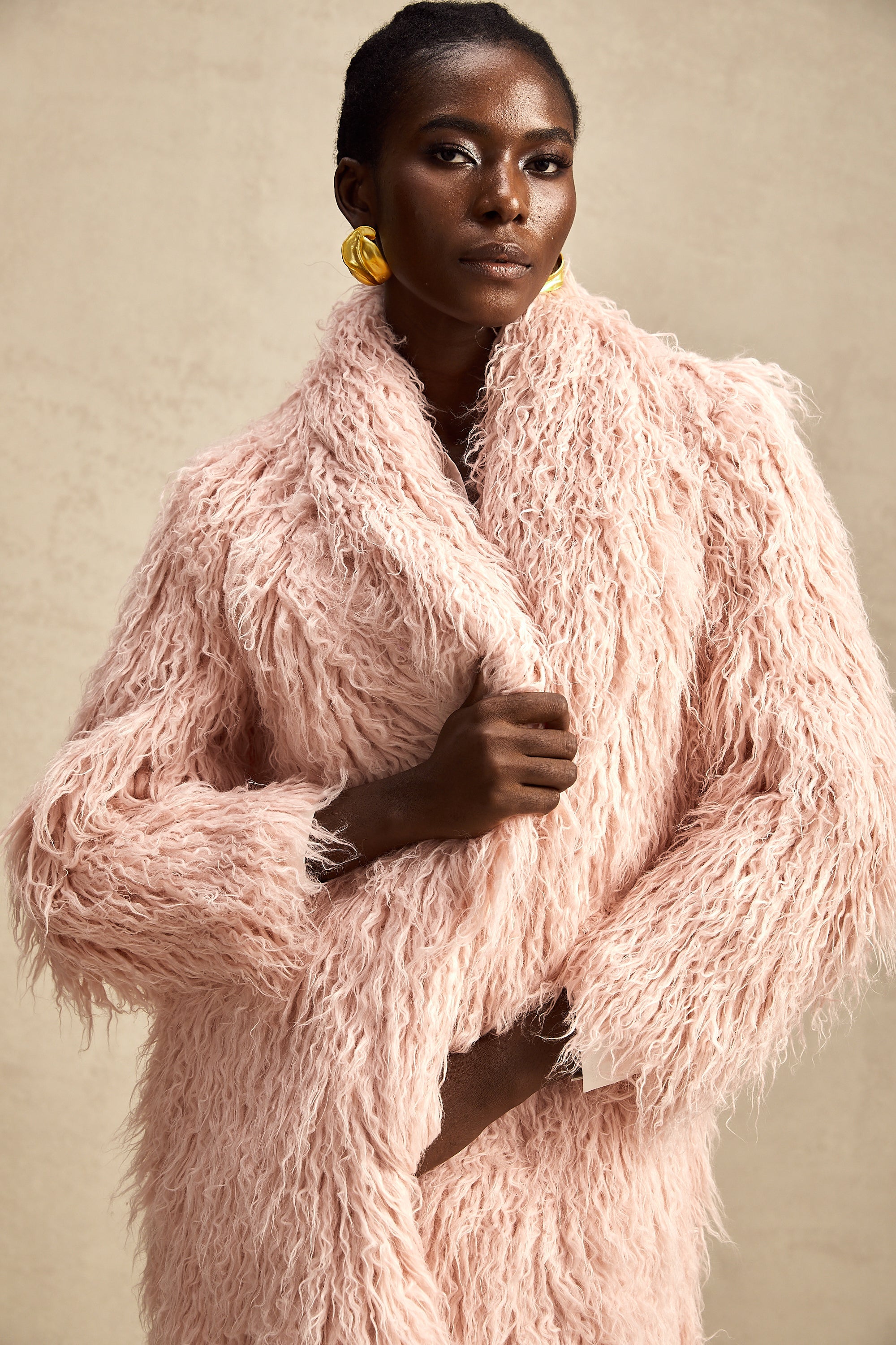 Mélanie pink faux-fur open-front coat (US Only)