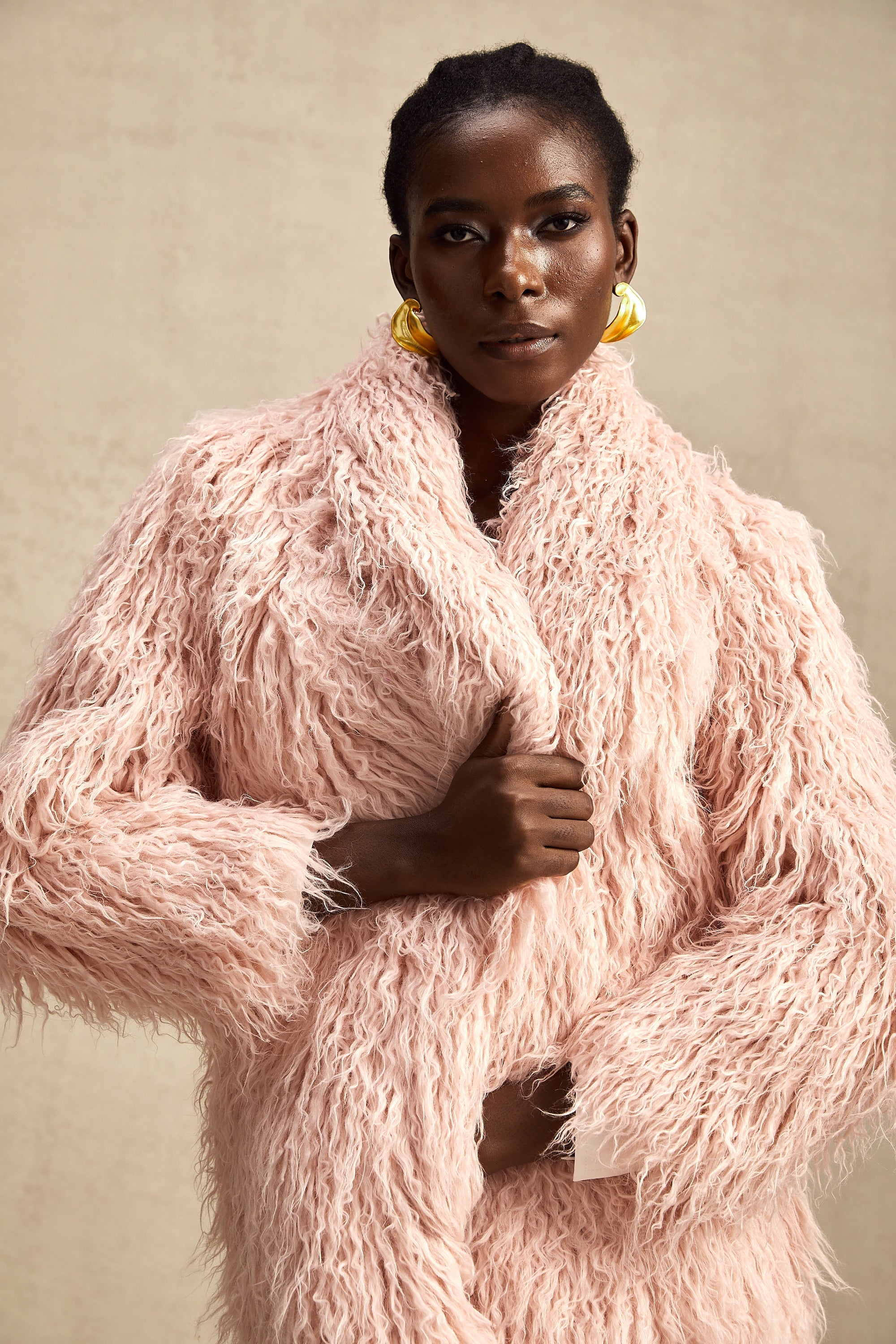 Mélanie pink faux-fur open-front coat (US Only)