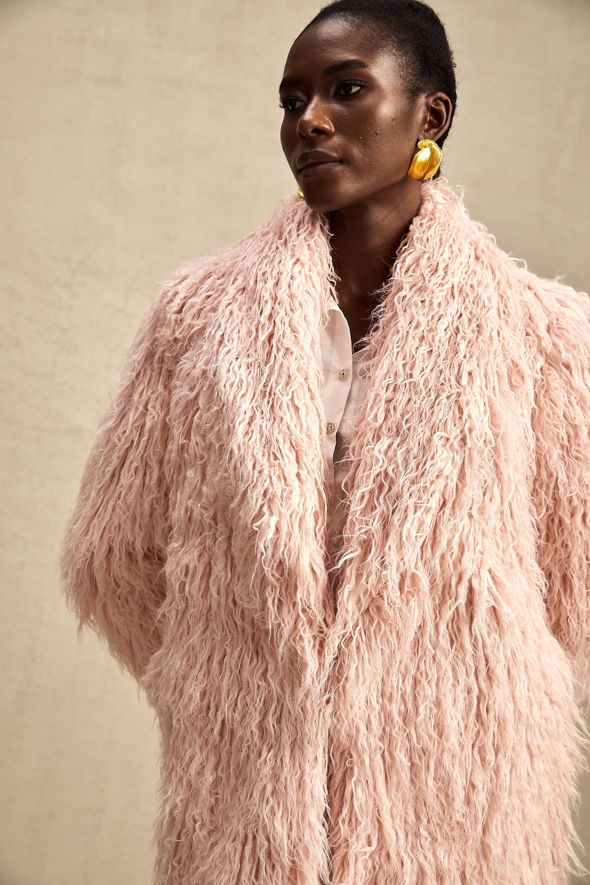 Mélanie pink faux-fur open-front coat (US Only)