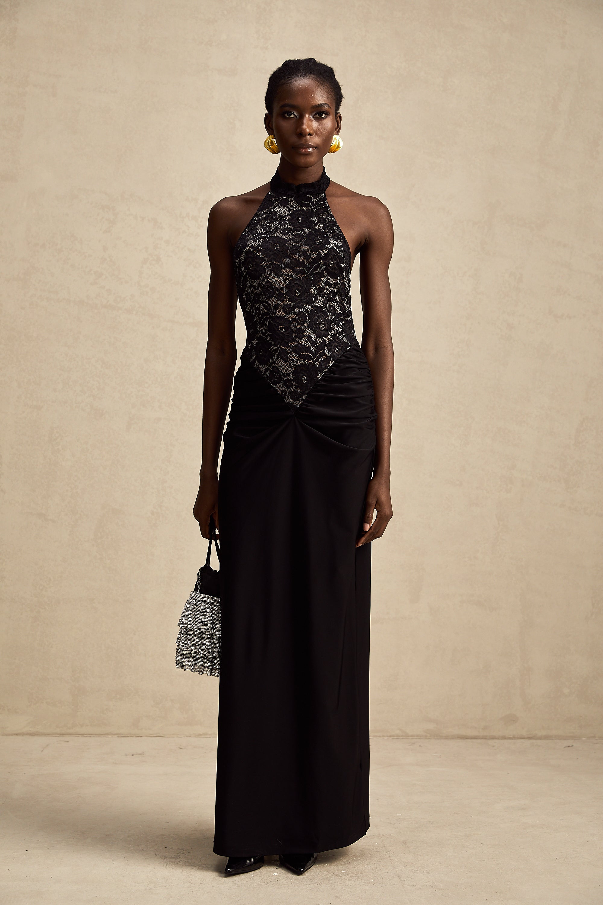 Camille black halterneck floral-lace maxi dress (Final Sale-US Only)