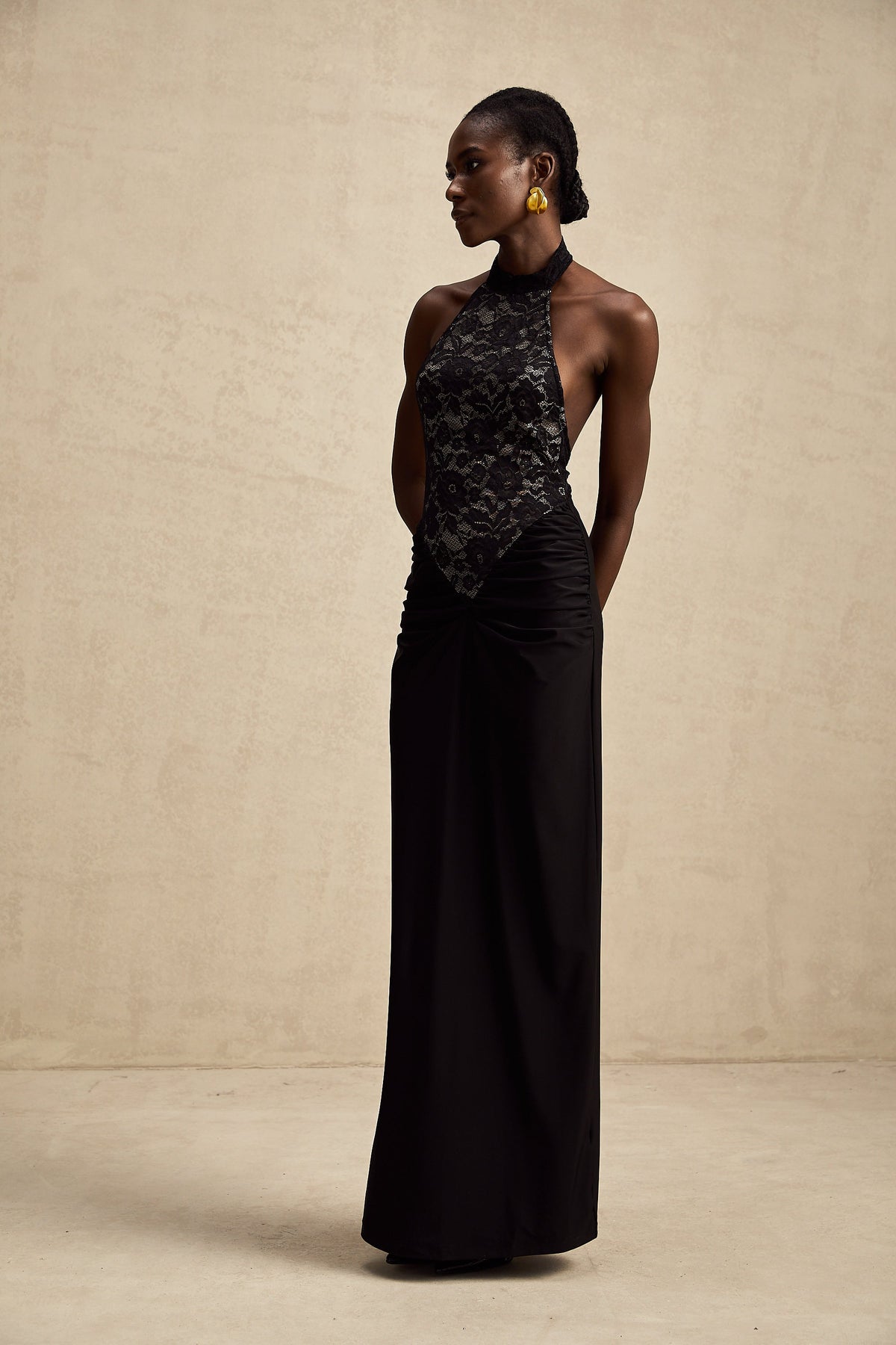 Camille black halterneck floral-lace maxi dress (Final Sale-US Only)