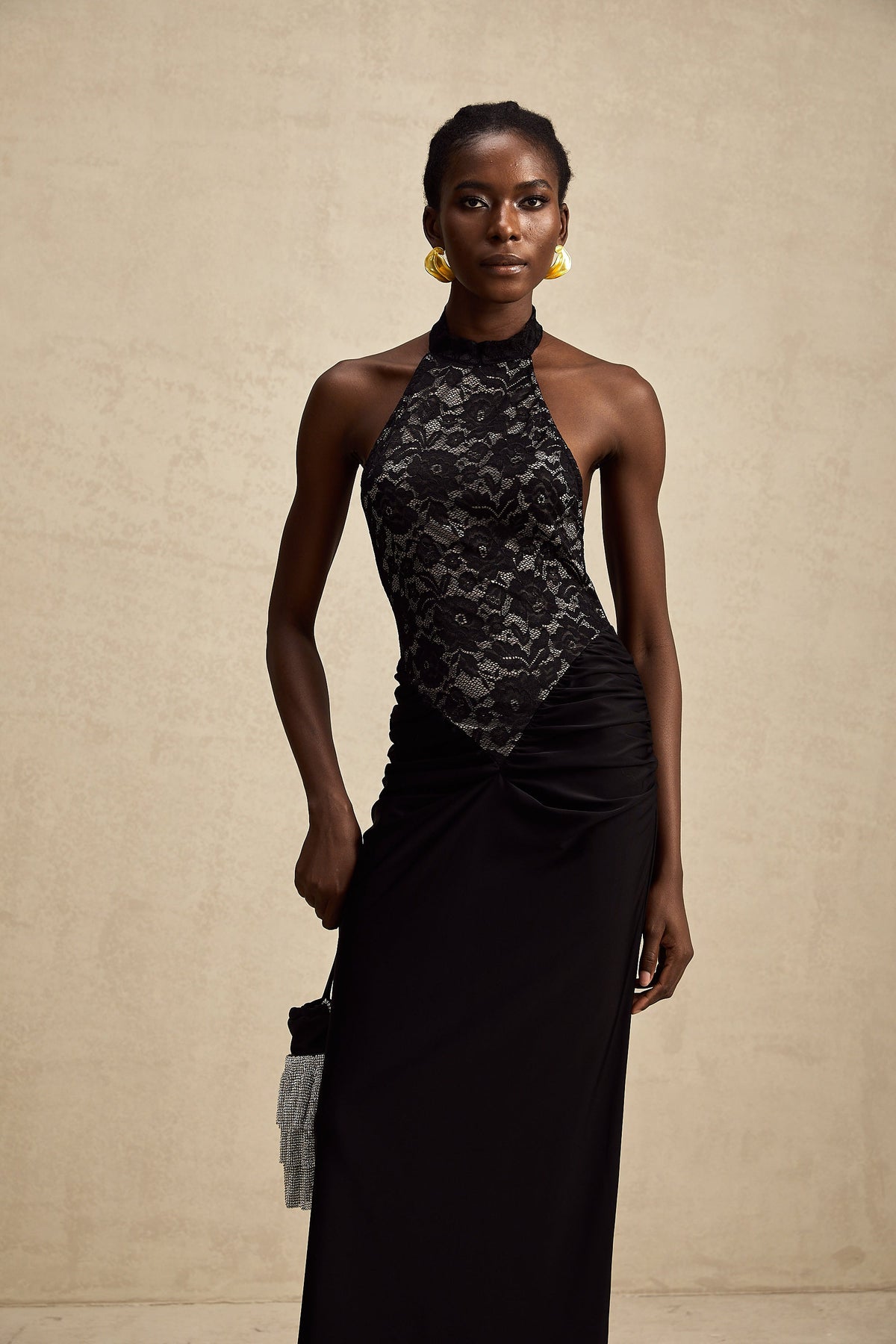 Camille black halterneck floral-lace maxi dress (Final Sale-US Only)