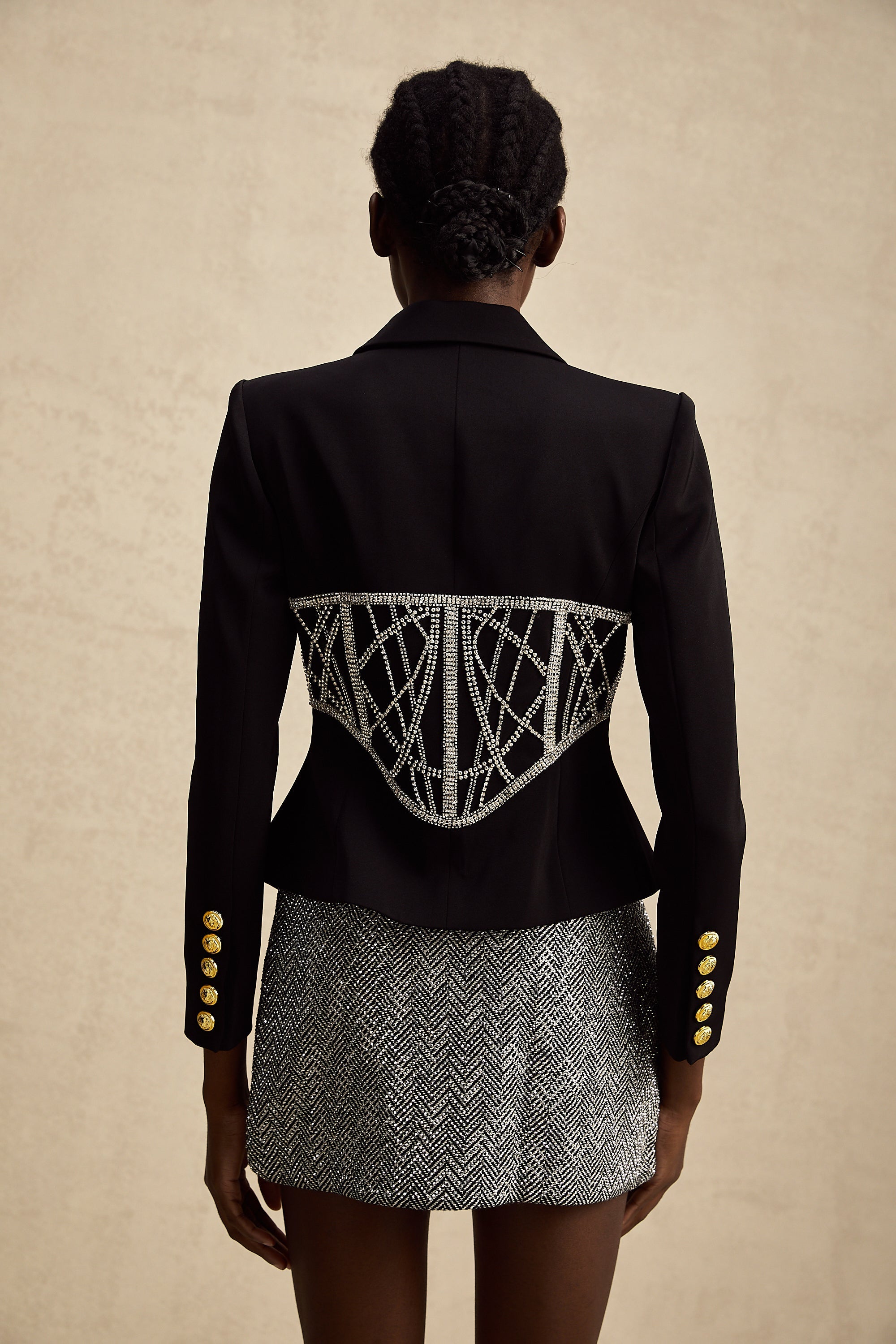 Geneviève black embellished cinched-waist jacket (US Only)