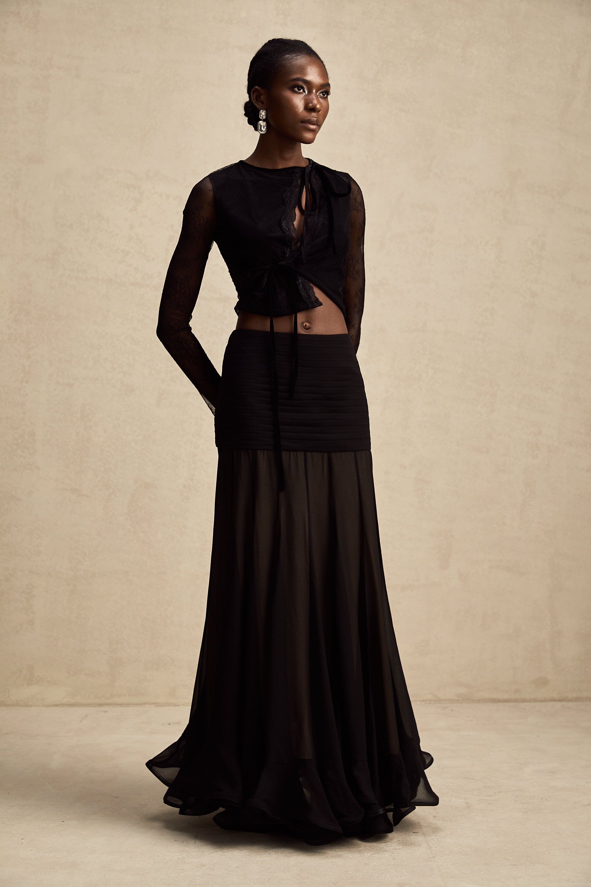 Aurélie black see-through lace-trim cropped top (Final Sale-US Only)