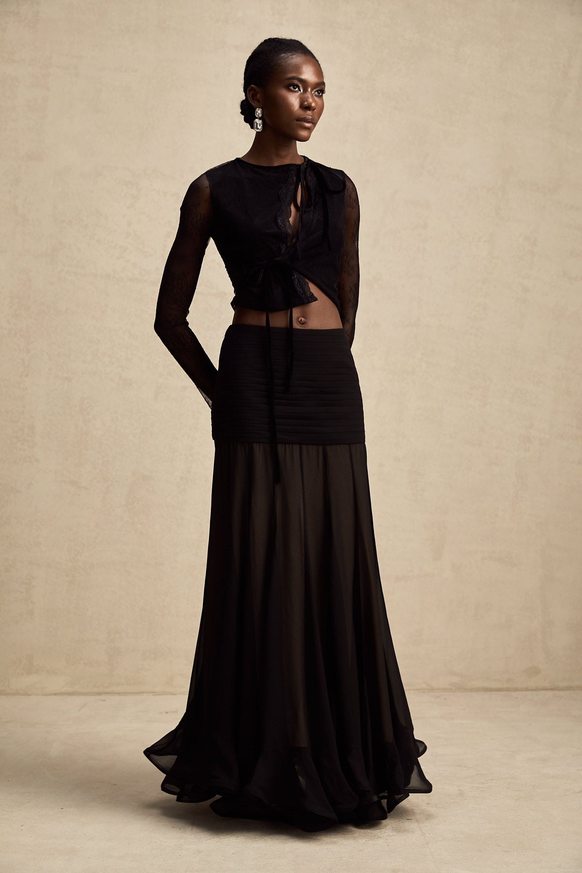Aurélie black see-through lace-trim cropped top (Final Sale-US Only)