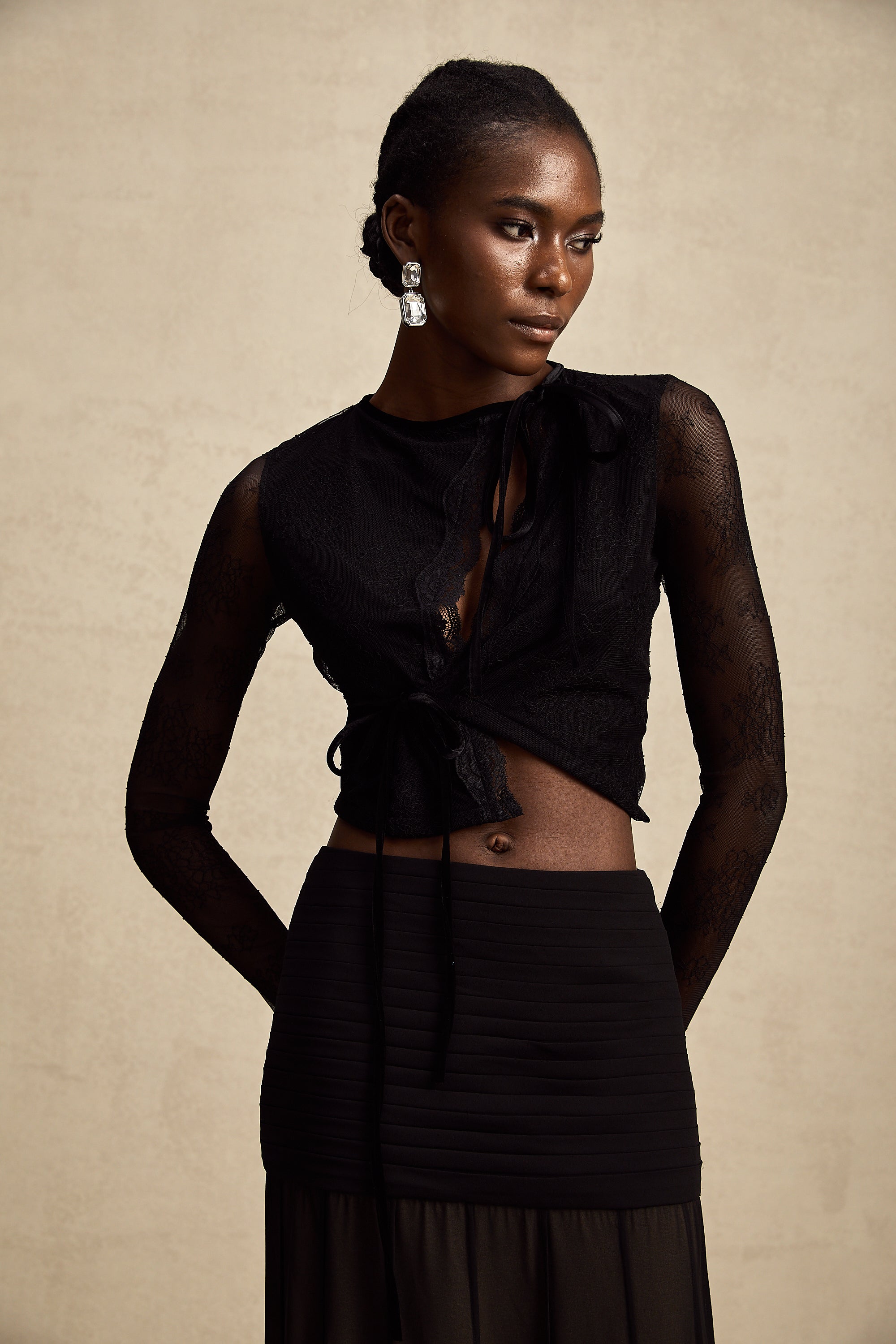 Aurélie black see-through lace-trim cropped top (Final Sale-US Only)