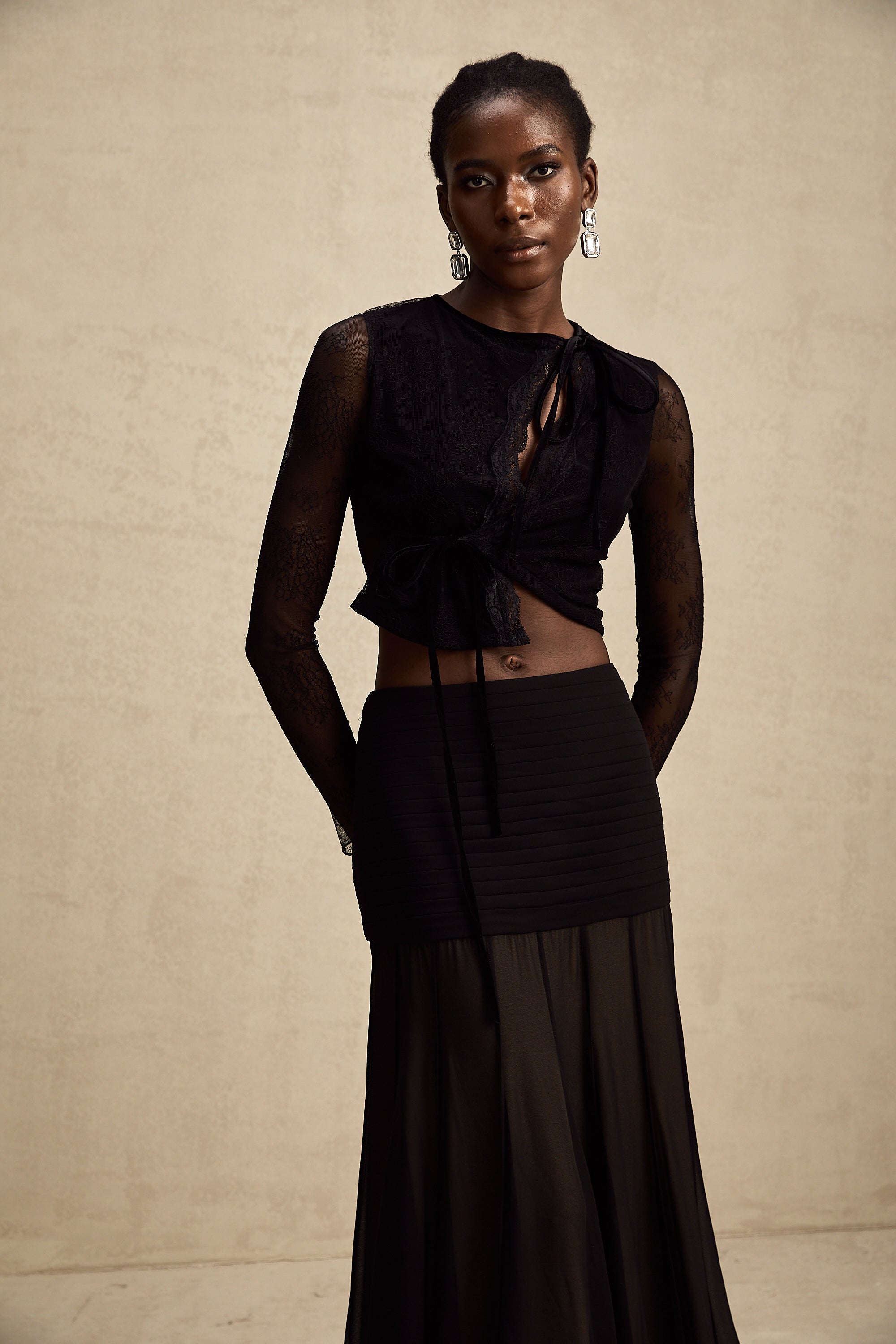 Aurélie black see-through lace-trim cropped top (Final Sale-US Only)