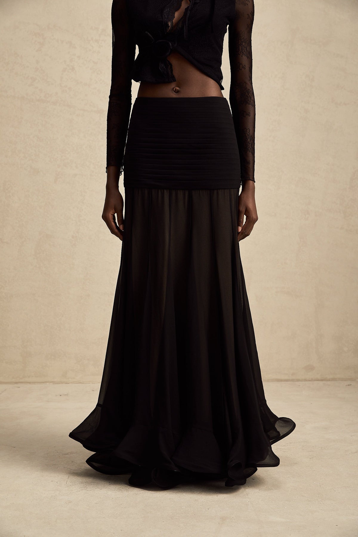 Jacqueline rayon ruffle pleated tulle maxi skirt (Final Sale-US Only)