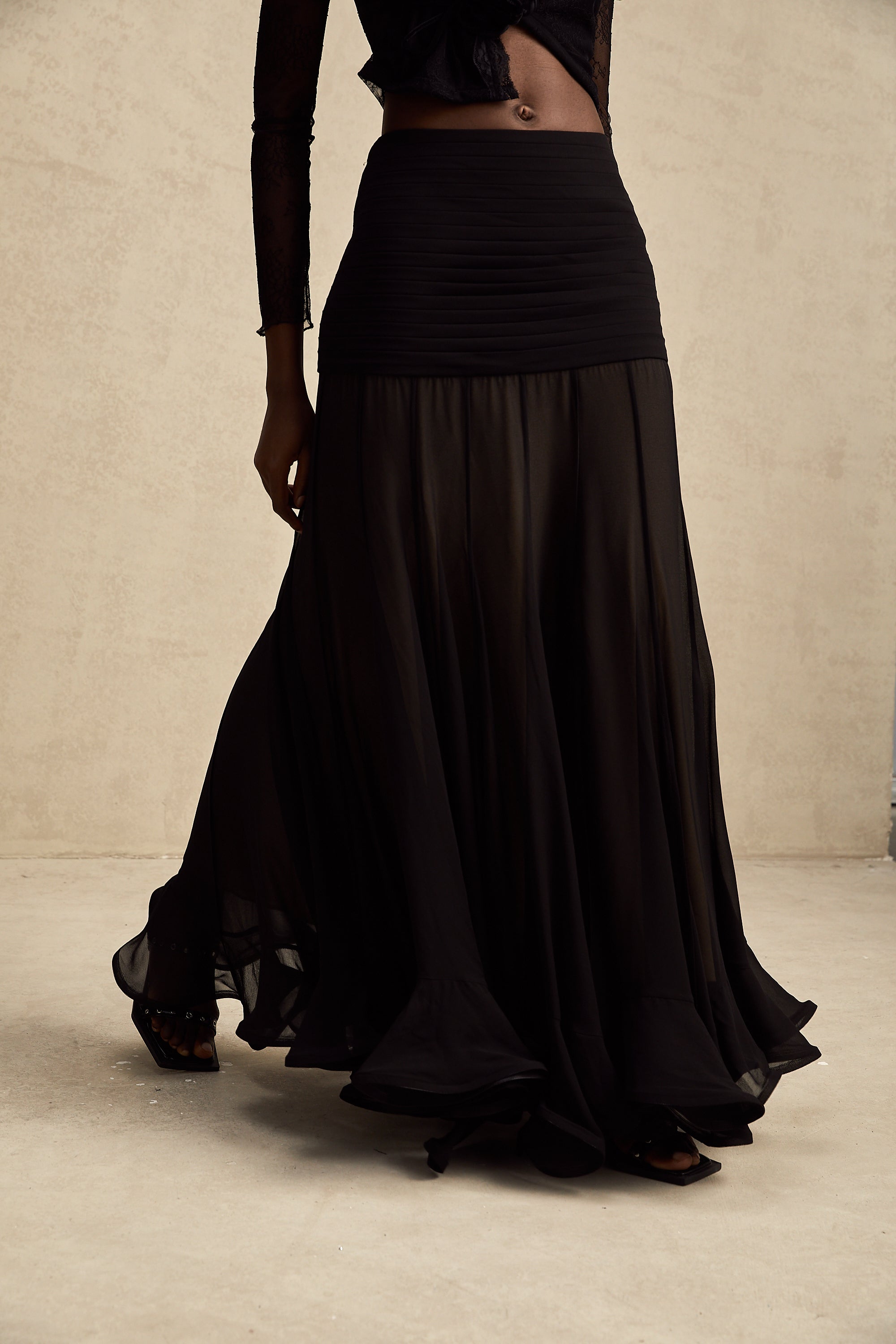 Jacqueline rayon ruffle pleated tulle maxi skirt (Final Sale-US Only)