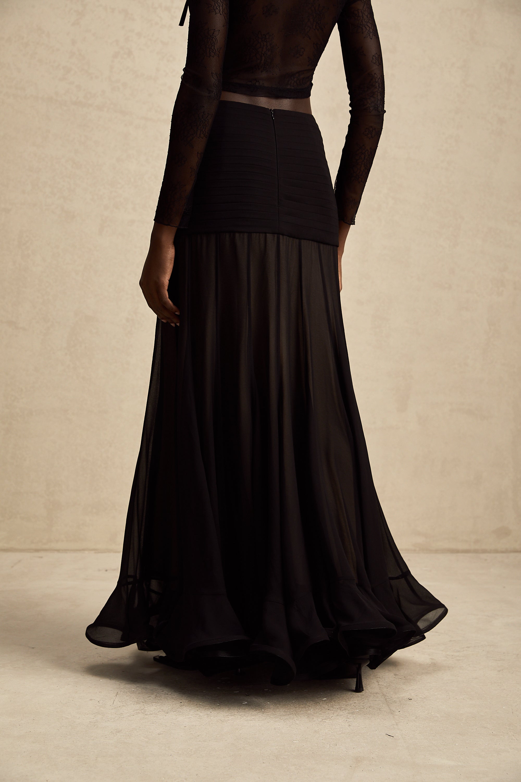 Jacqueline rayon ruffle pleated tulle maxi skirt (Final Sale-US Only)