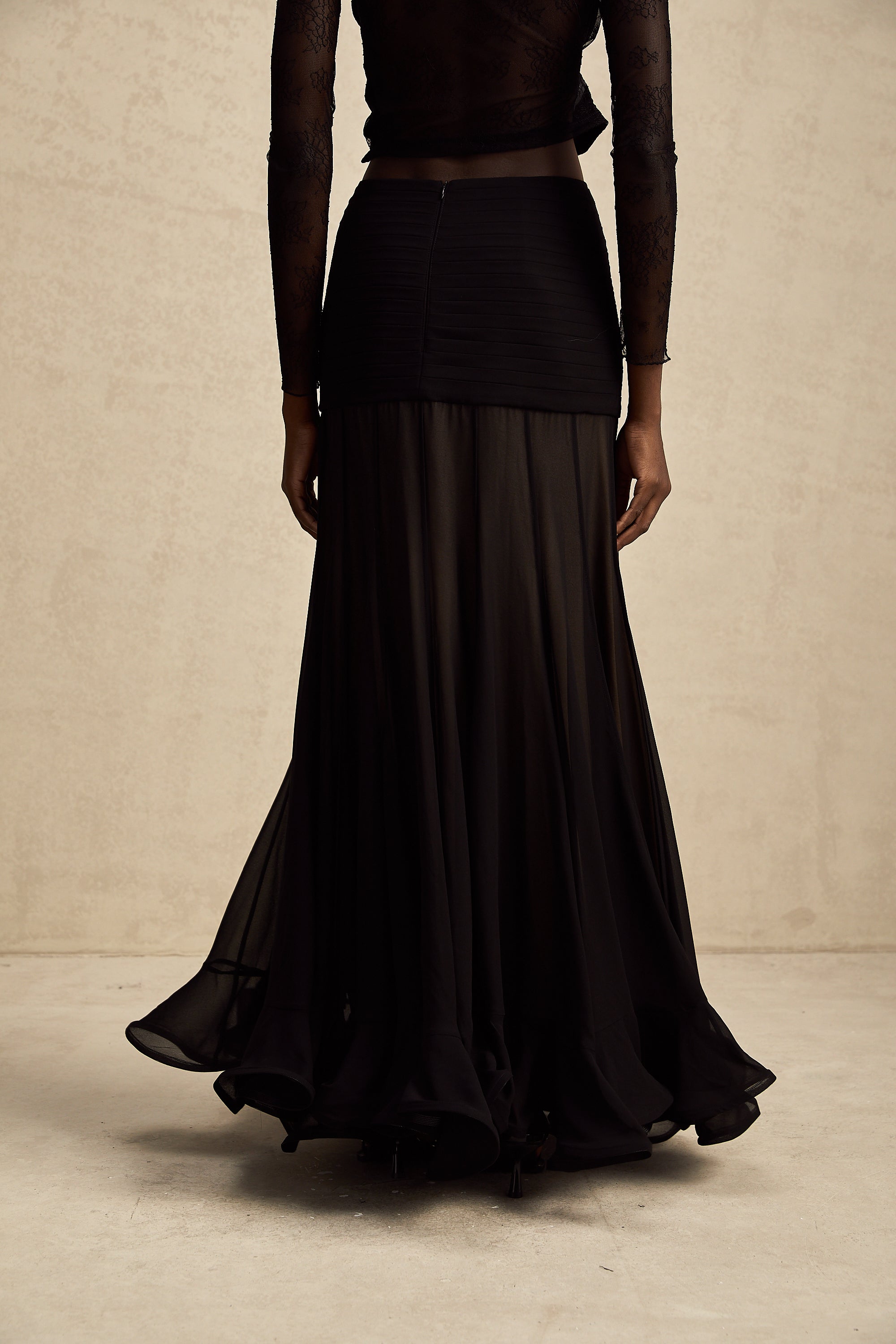 Jacqueline rayon ruffle pleated tulle maxi skirt (Final Sale-US Only)