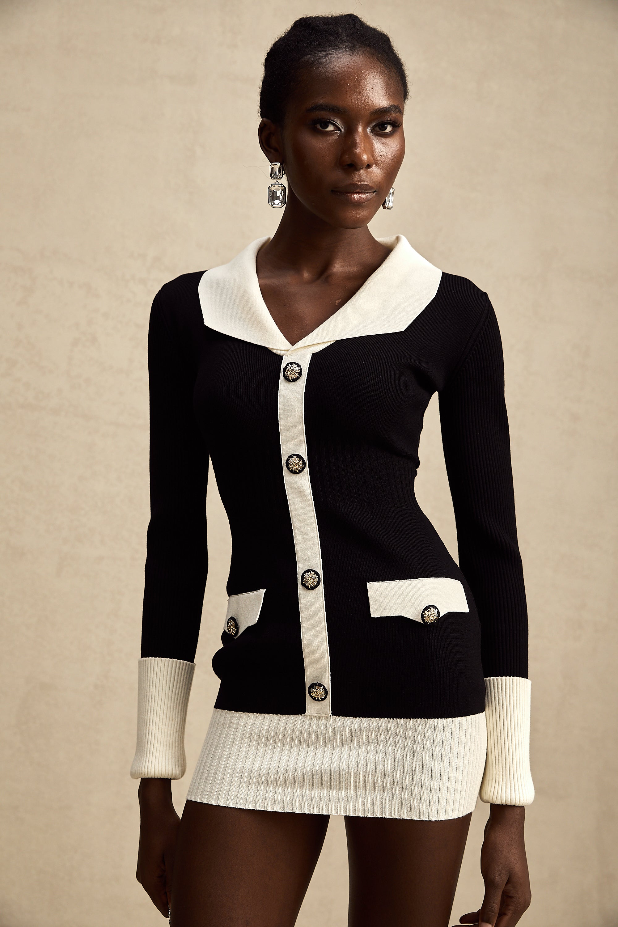 Charlotte wool color-blocked ribbed-knit mini dress (US Only)