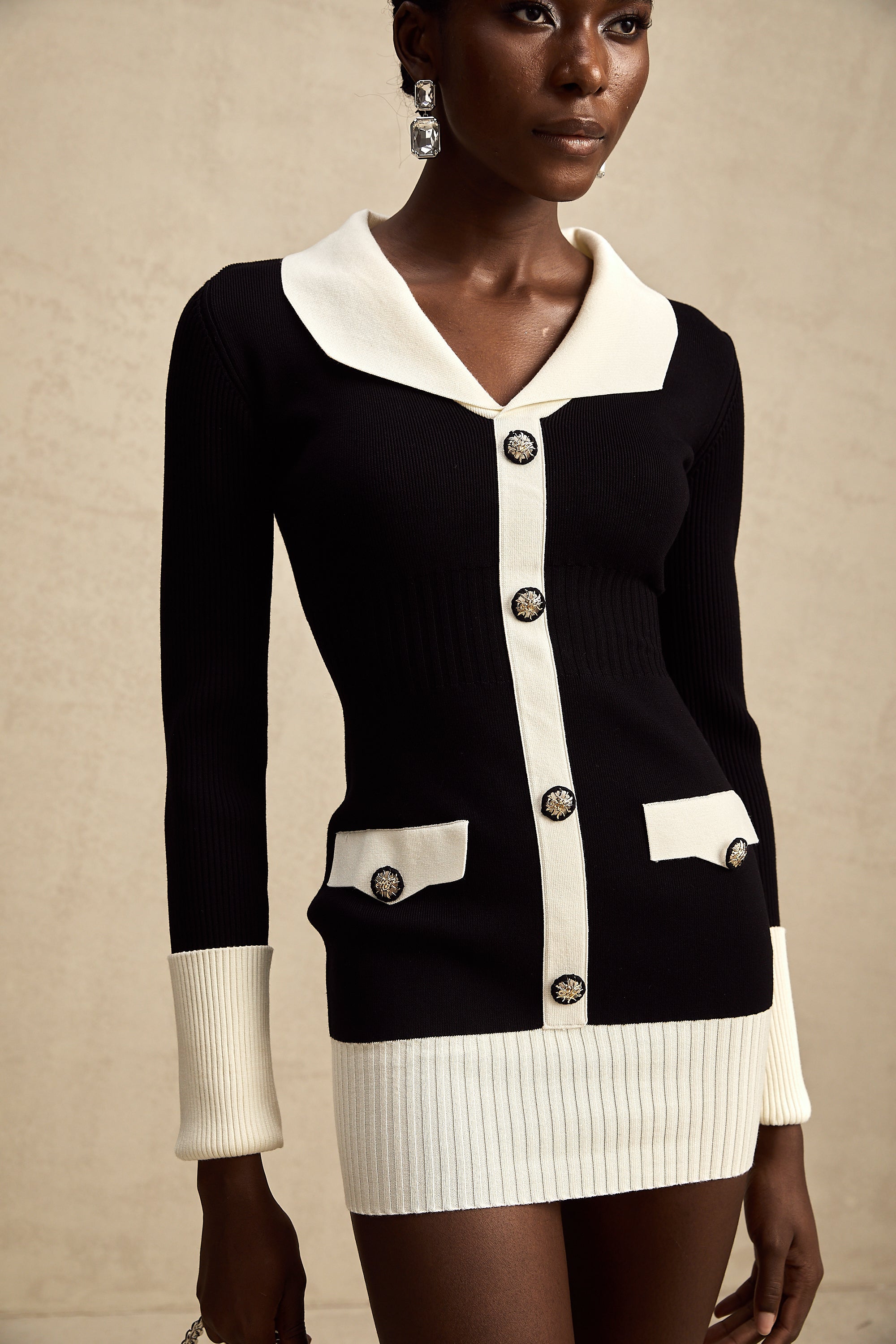 Charlotte wool color-blocked ribbed-knit mini dress