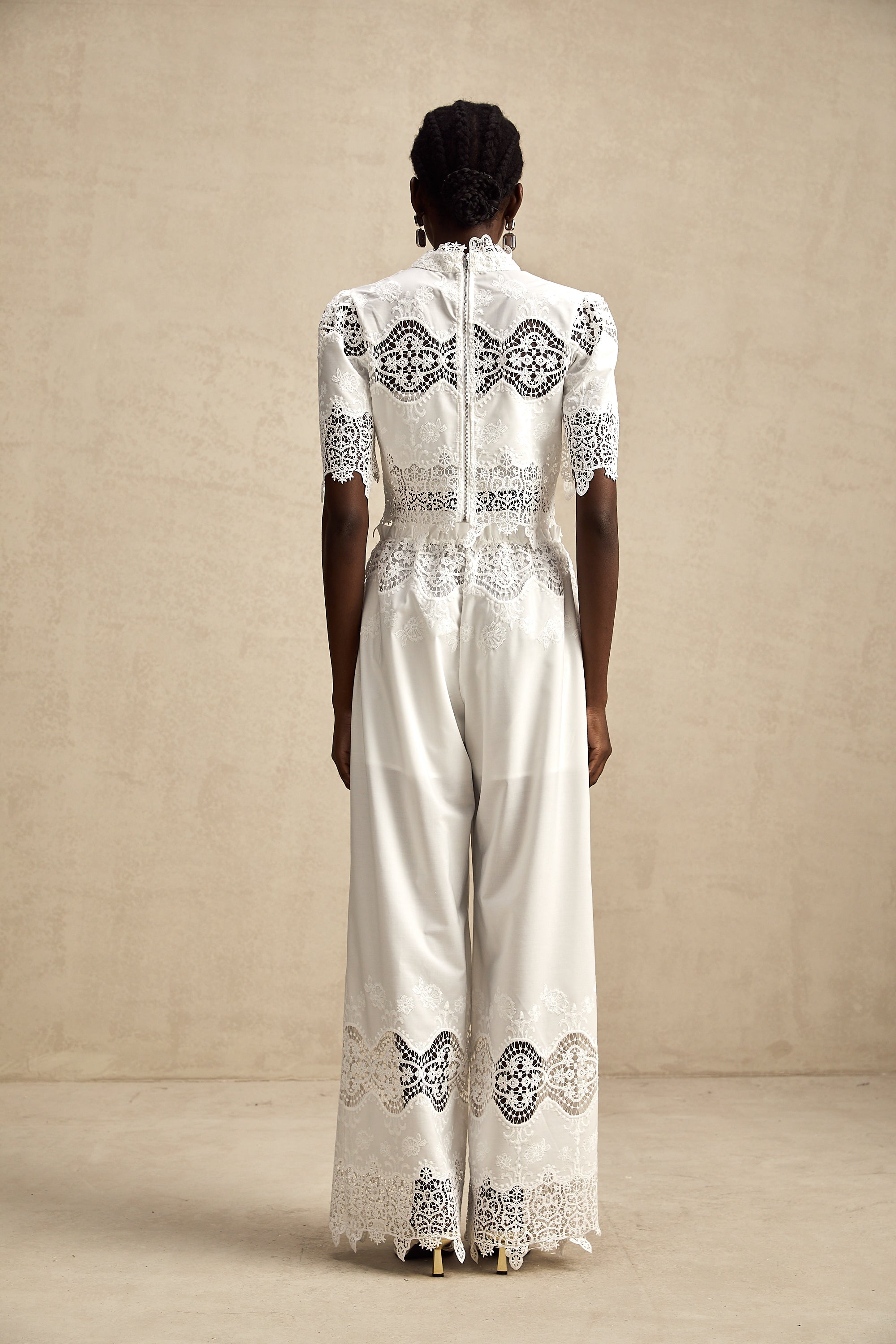 Raphaëlle lace-trim cut-out cropped top & trousers matching set (Final Sale)