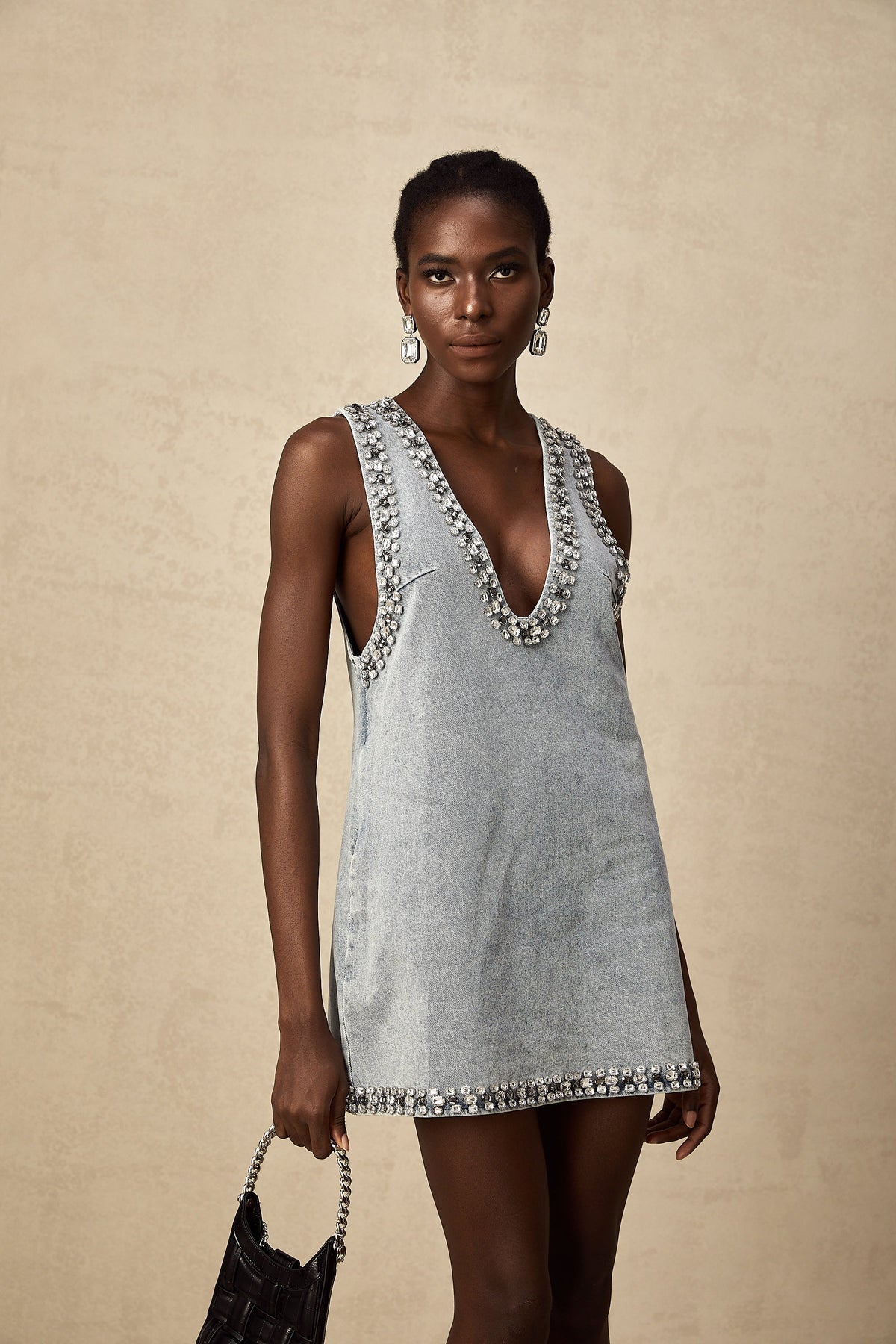 Daphné blue crystal sleeveless denim mini dress (Final Sale-US Only)