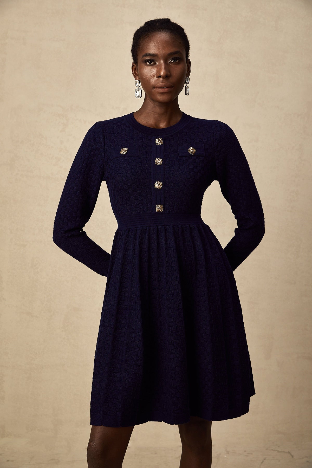 Rhéane navy basket-weave mini dress