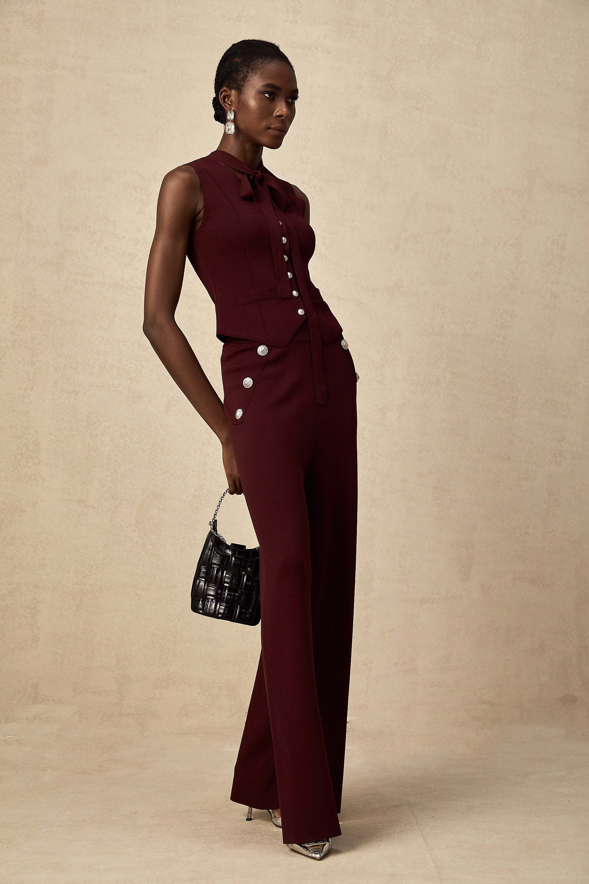 Calandra dark-red knitted vest & trousers matching set (US Only)