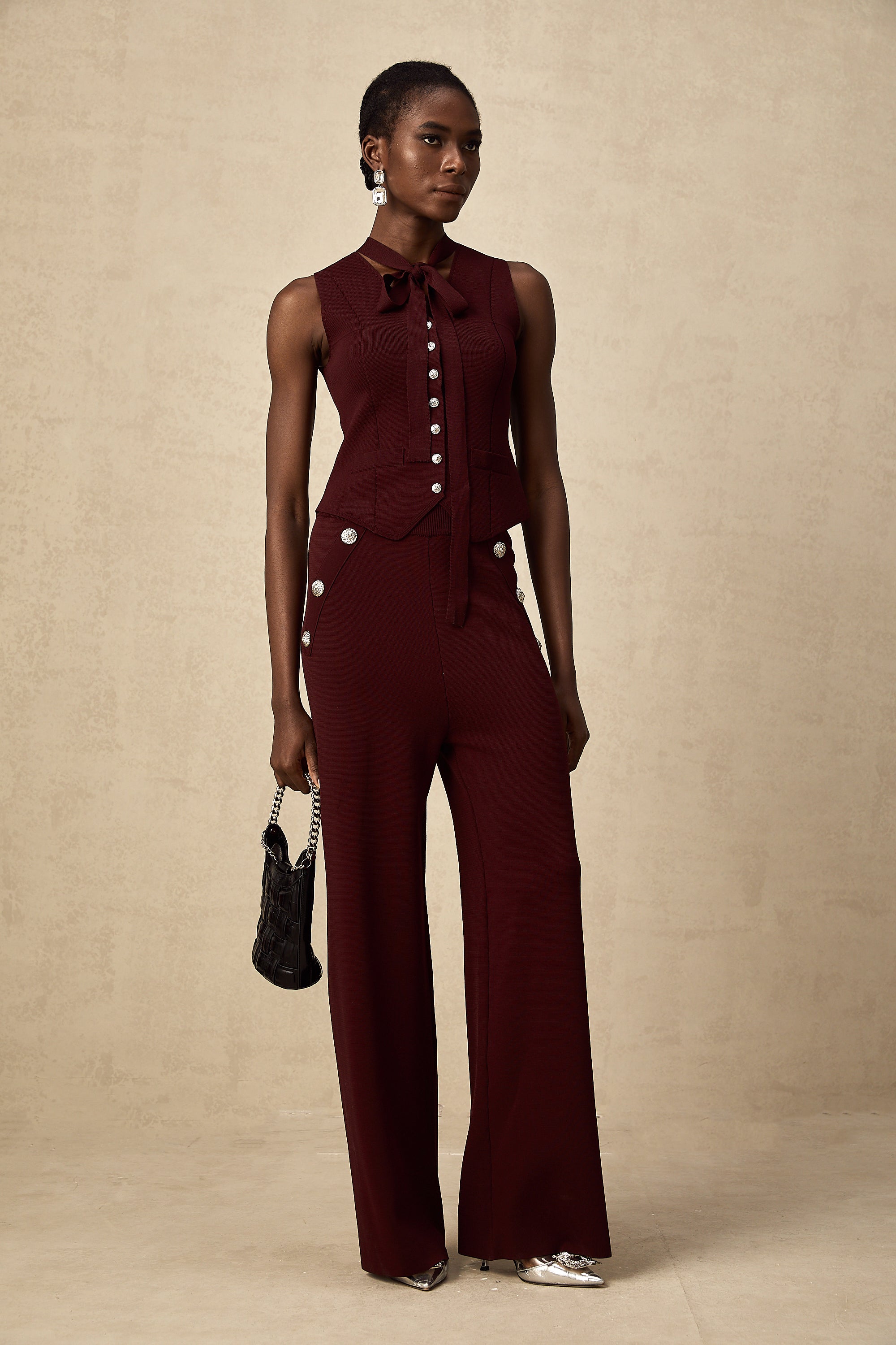 Calandra dark-red knitted vest & trousers matching set (US Only)