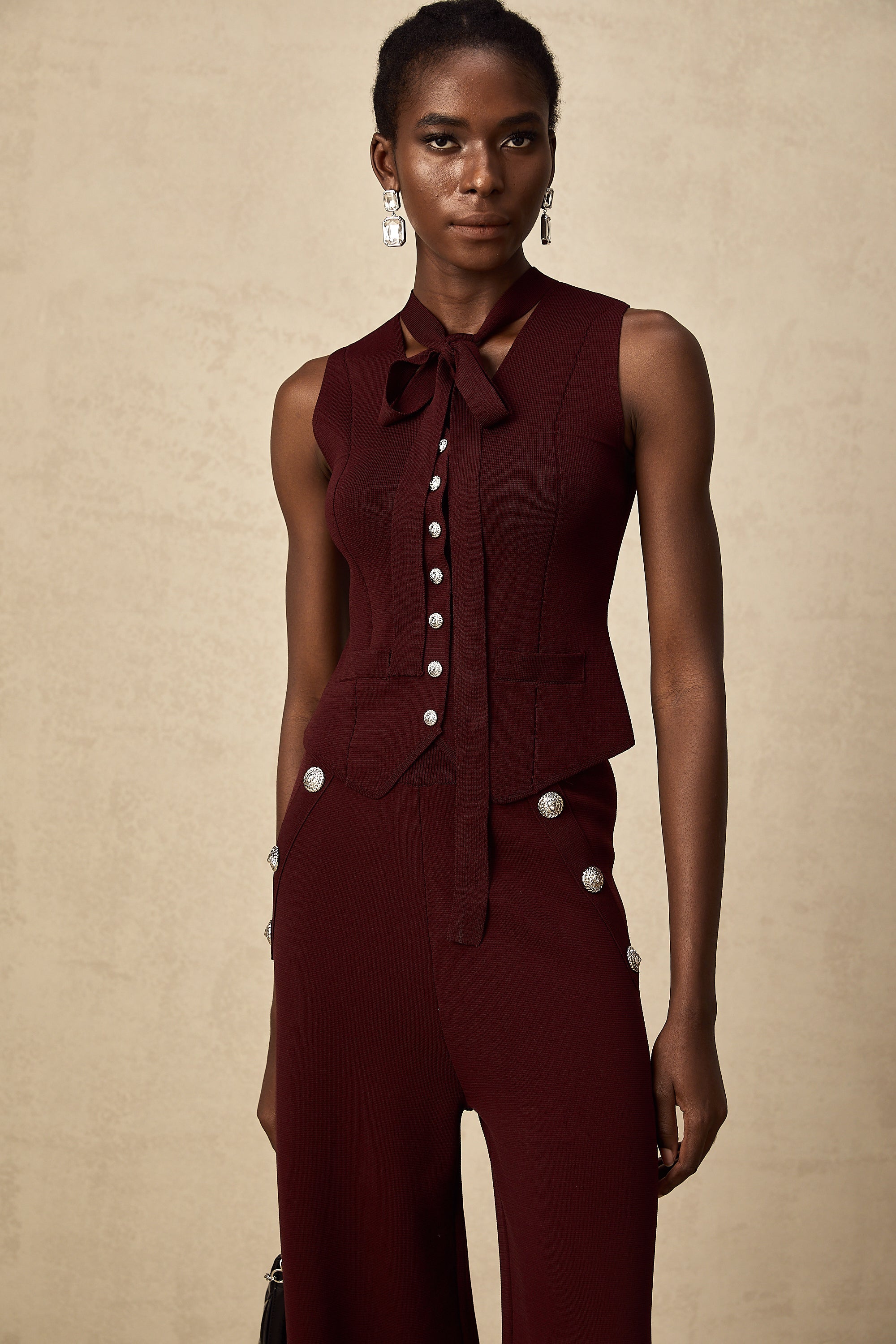 Calandra dark-red knitted vest & trousers matching set (US Only)