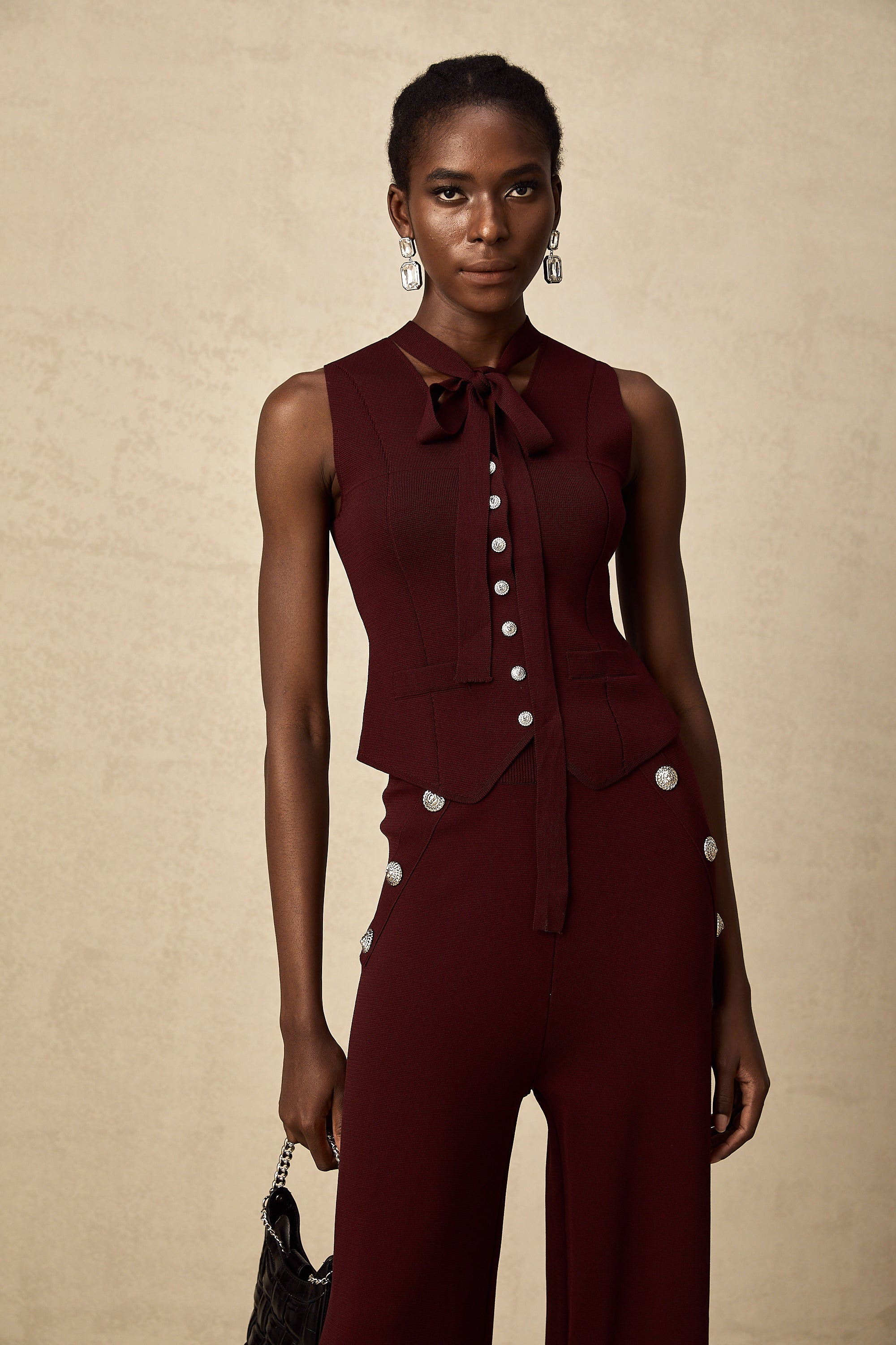 Calandra dark-red knitted vest & trousers matching set (US Only)