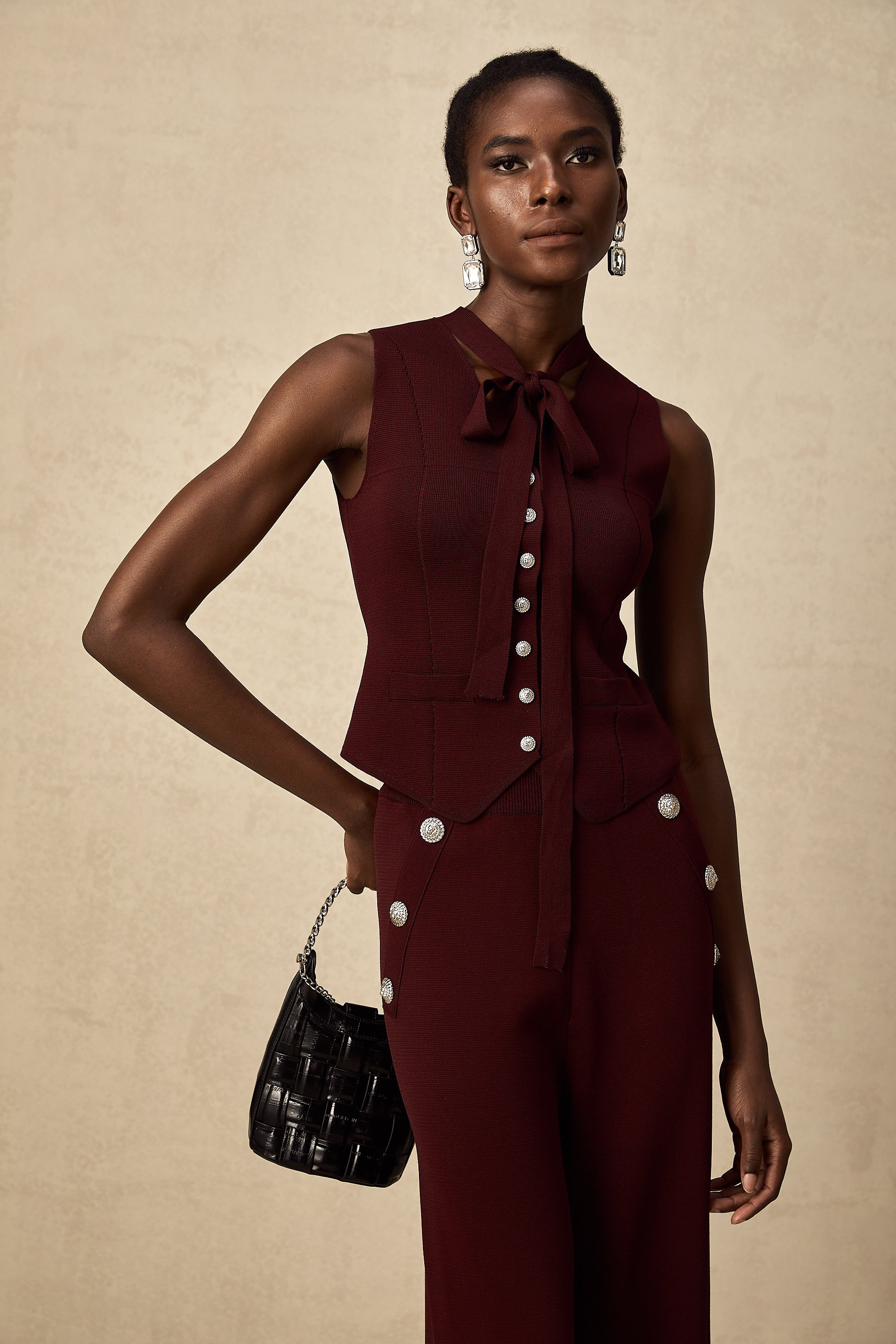 Calandra dark-red knitted vest & trousers matching set (US Only)