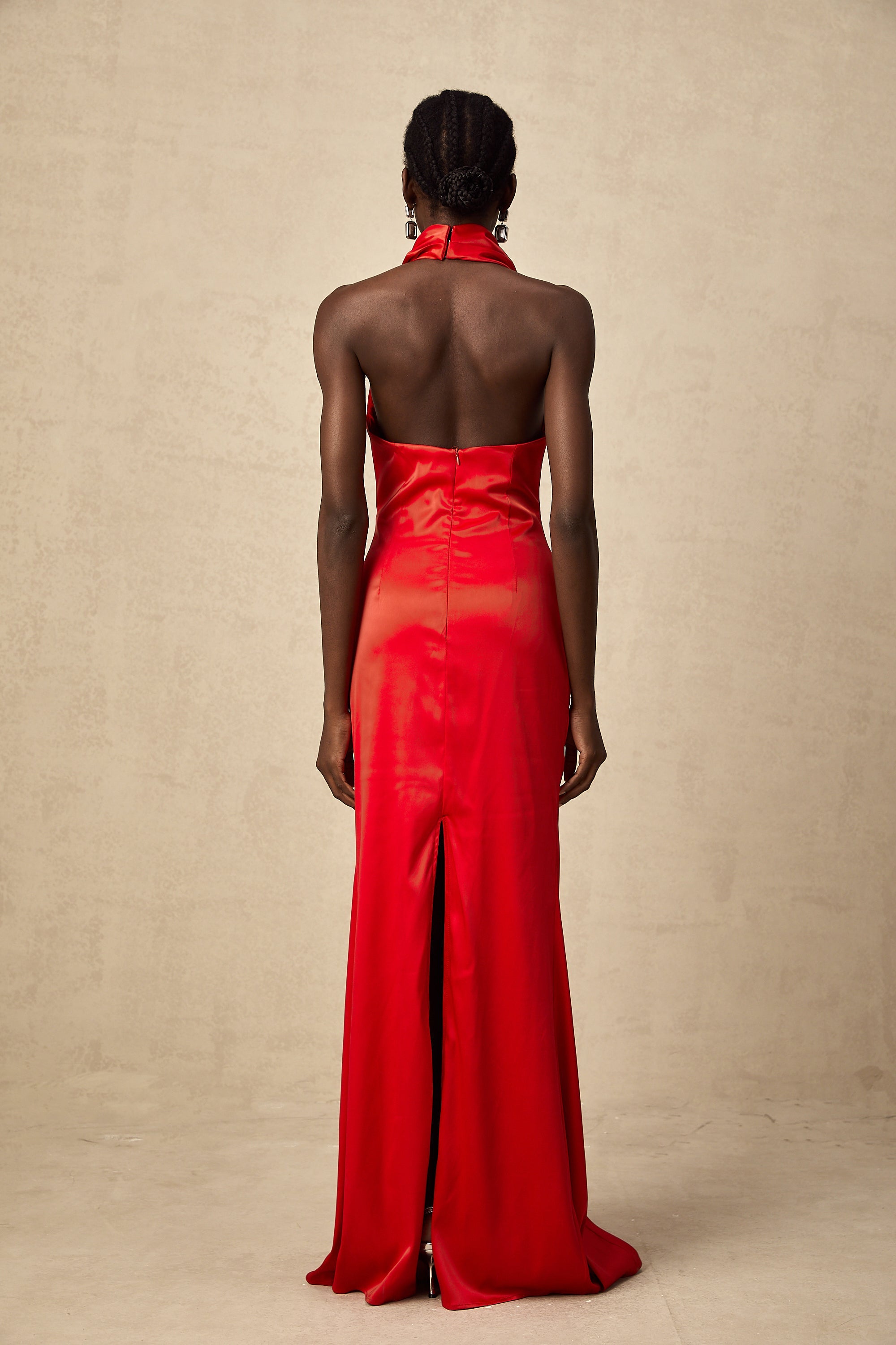Alix red halterneck draped satin maxi dress (Final Sale-US Only)