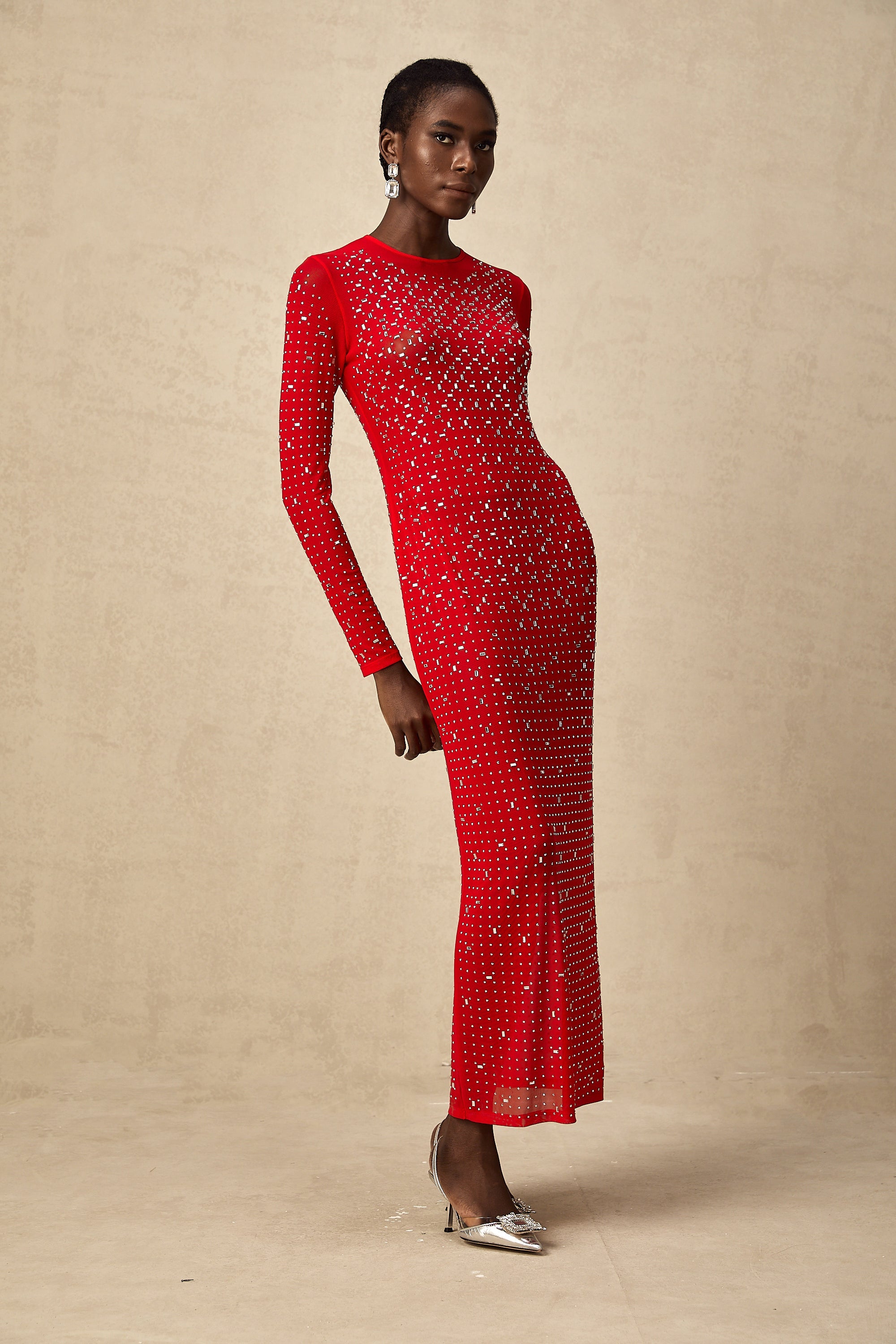 Ghislaine red rhinestone tulle maxi dress (Final Sale-US Only)