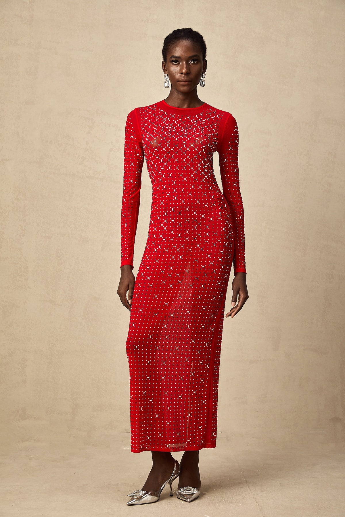 Ghislaine red rhinestone tulle maxi dress (Final Sale-US Only)
