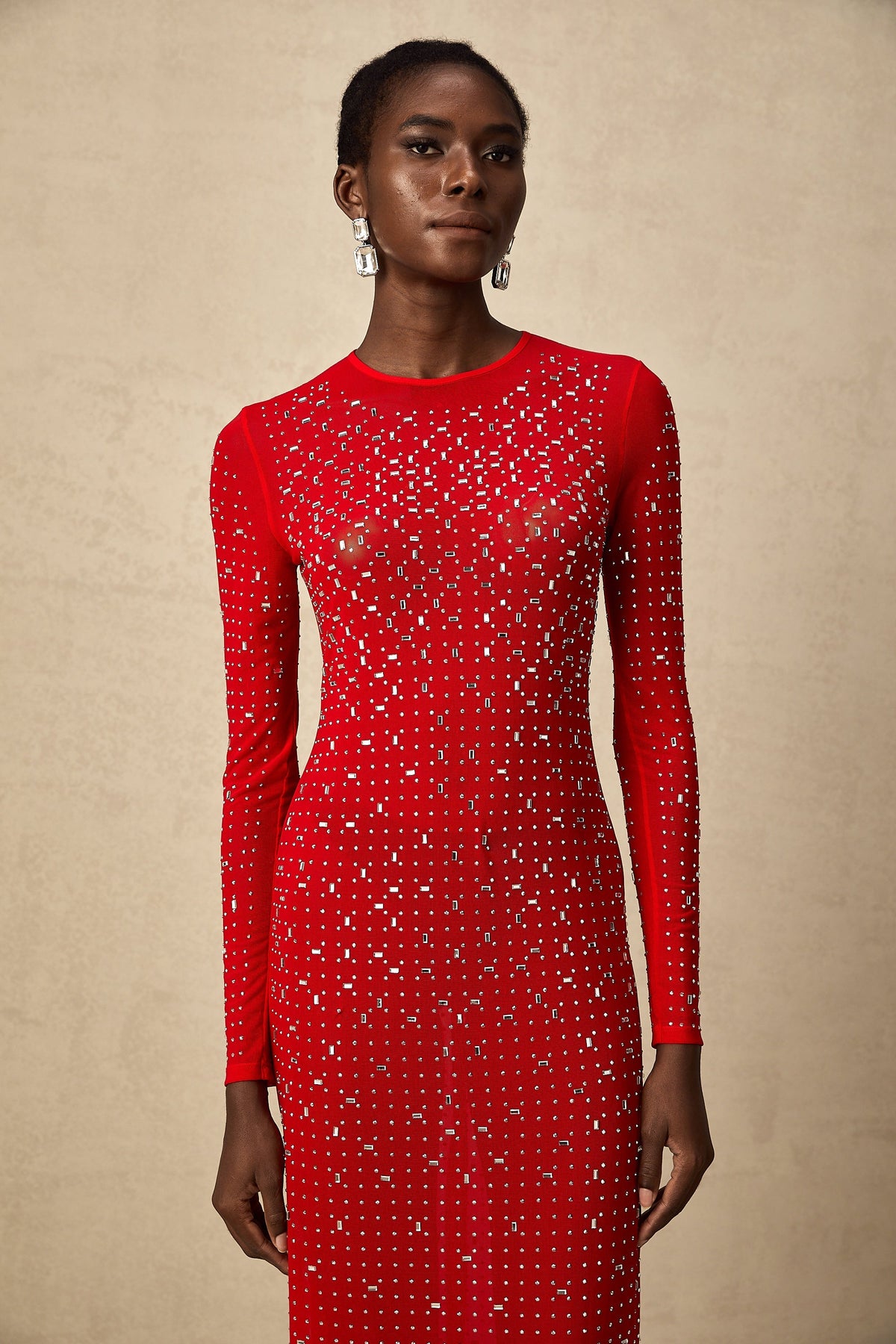 Ghislaine red rhinestone tulle maxi dress (Final Sale-US Only)