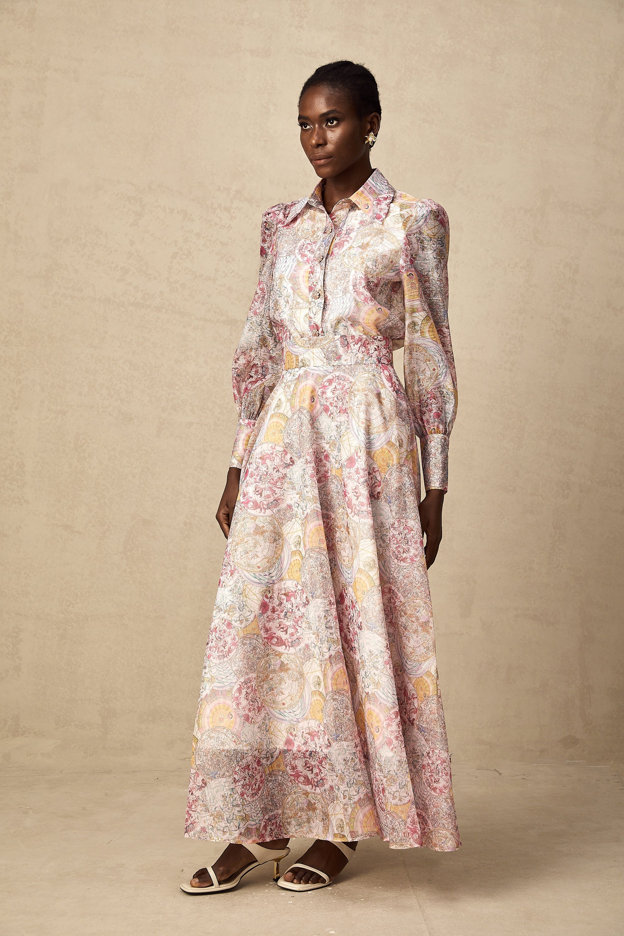 Cherry pink pattern-print shirt & skirt matching set (Final Sale-US Only)
