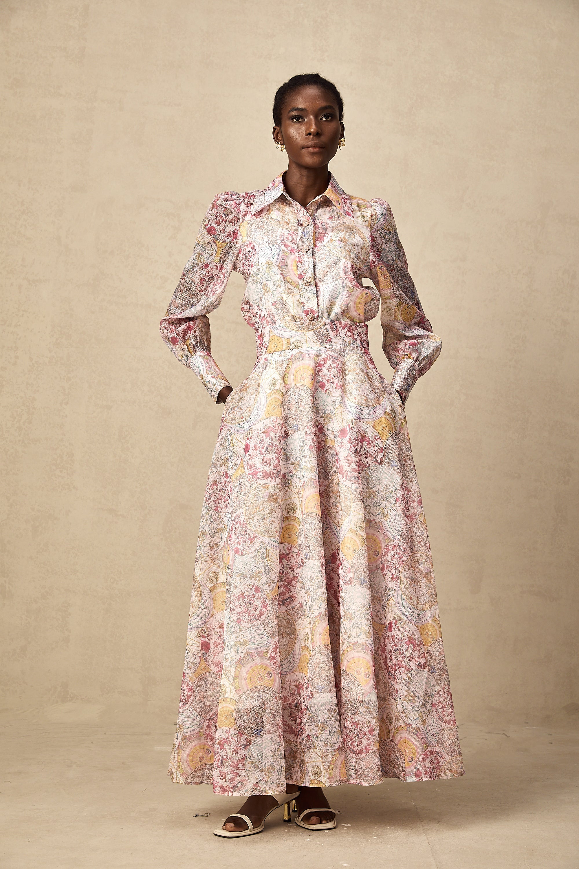 Cherry pink pattern-print shirt & skirt matching set (Final Sale-US Only)