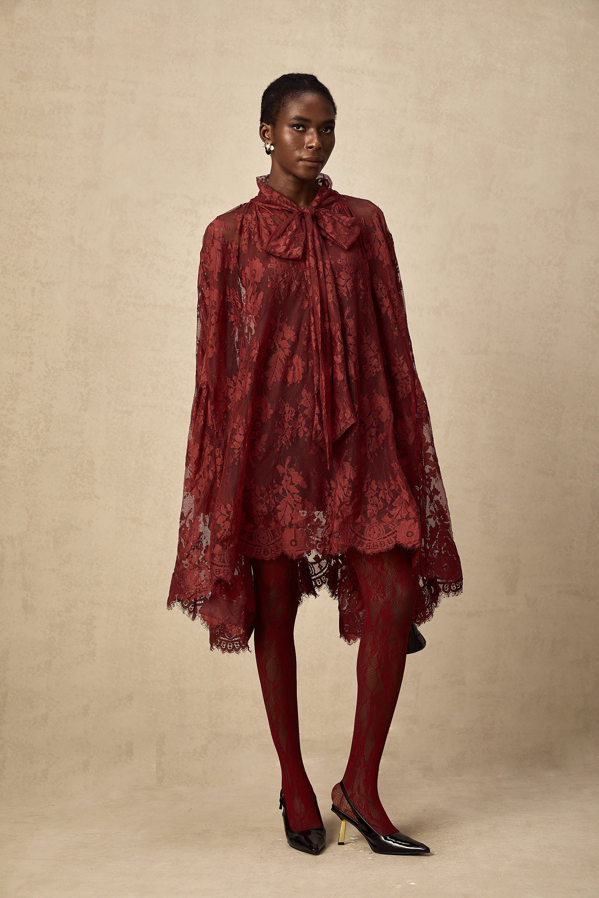 Coline red chantilly lace oversize dress (Final Sale-US Only)
