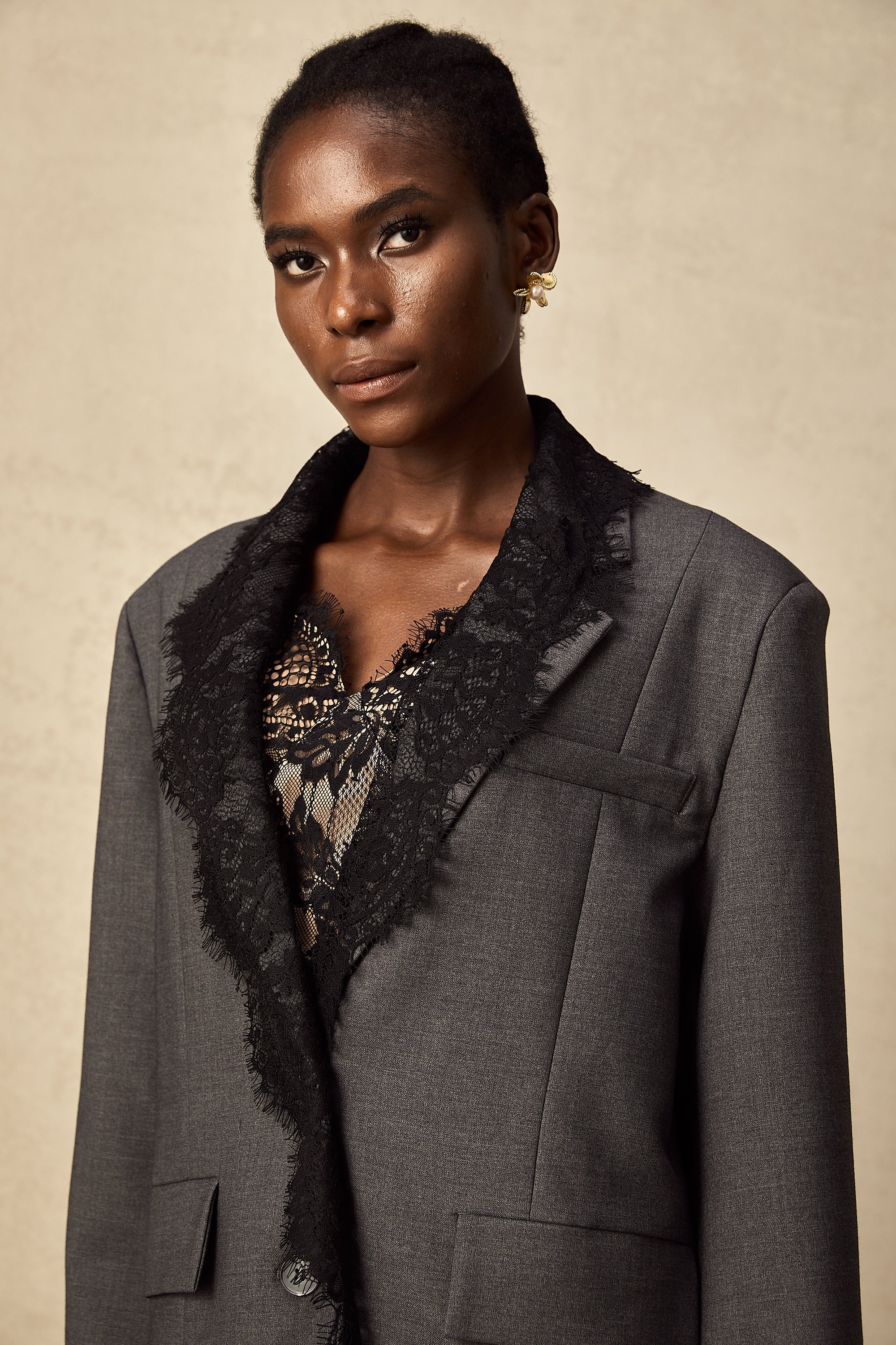Dianthe grey lace-panel blazer (Final Sale-US Only)