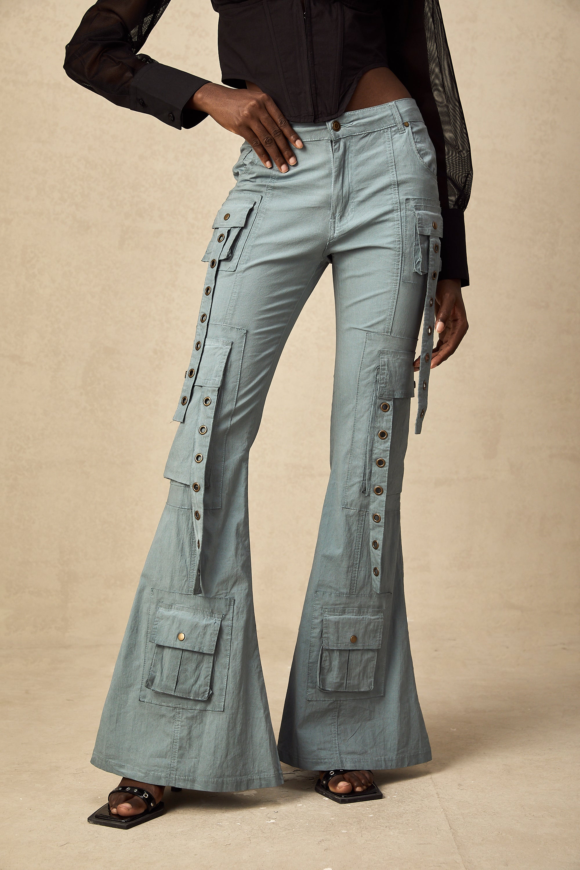 Mila belt-loop flared cargo trousers (US Only)