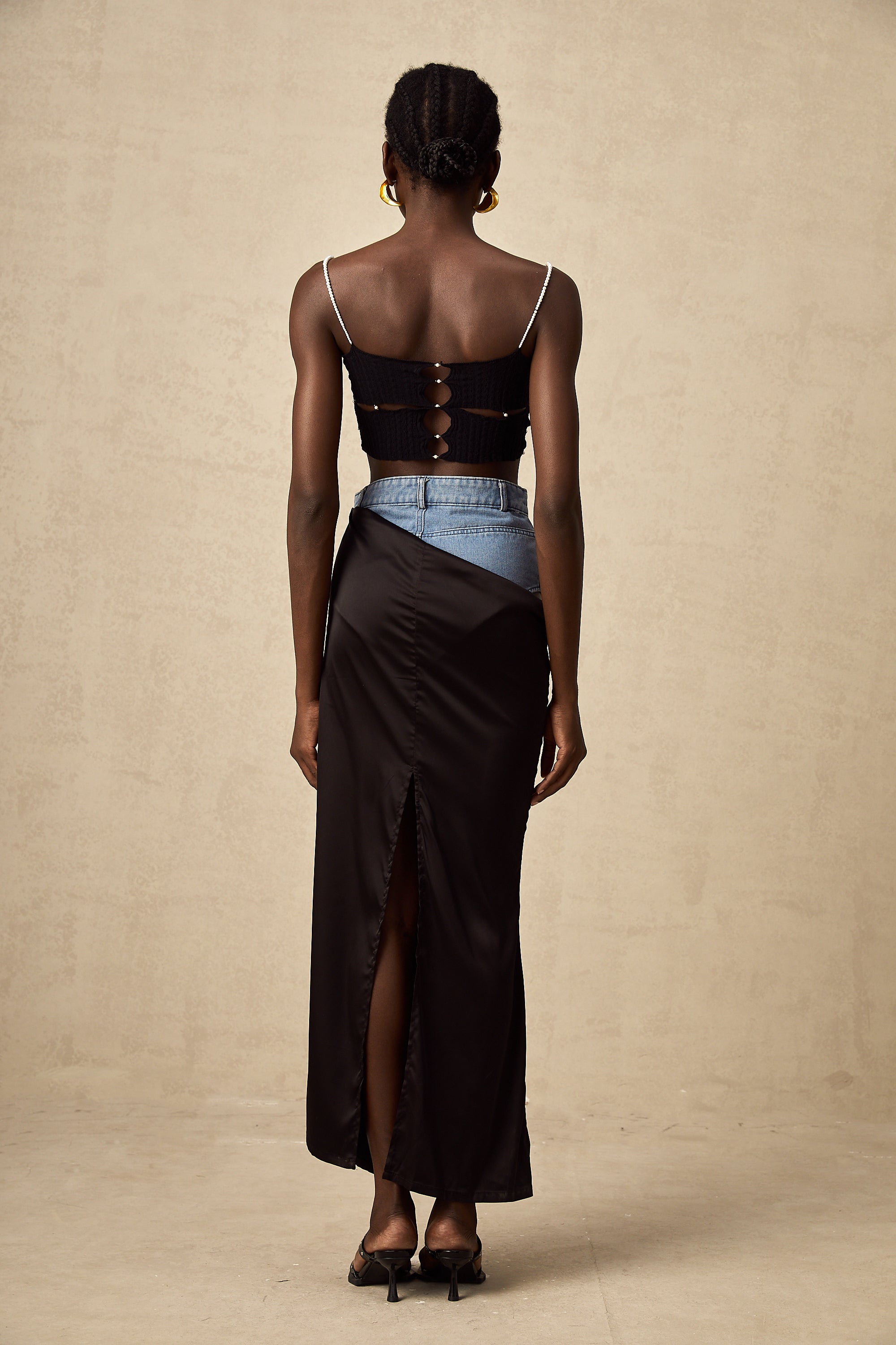 Louane faux-pearl embellished cut-out cropped top