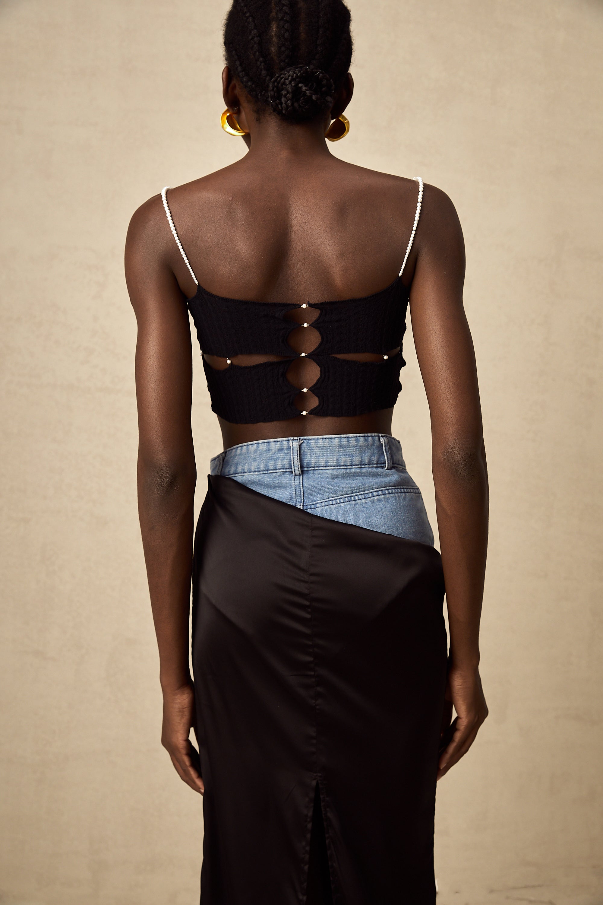 Louane faux-pearl embellished cut-out cropped top