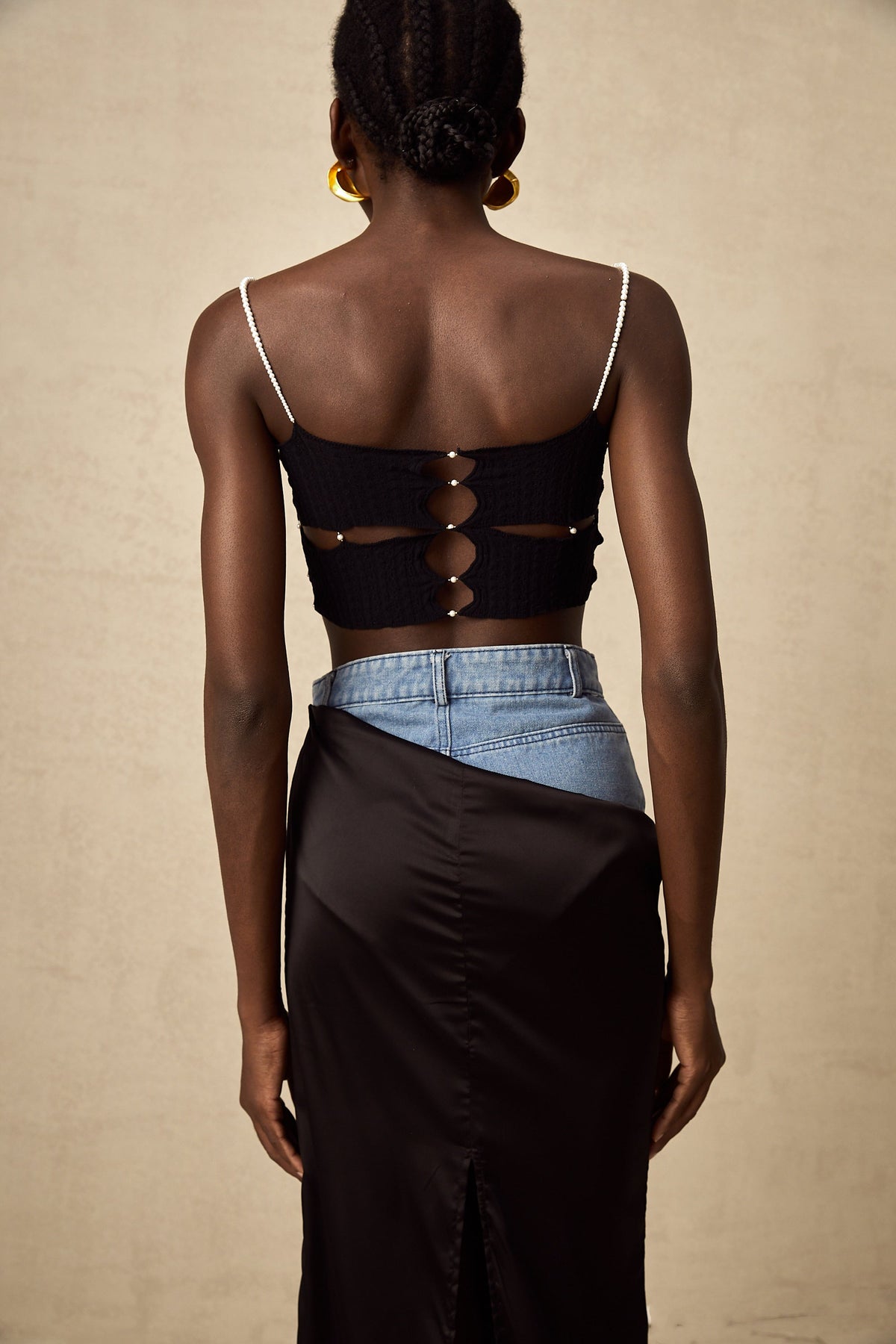 Louane faux-pearl embellished cut-out cropped top (Final Sale-US Only)