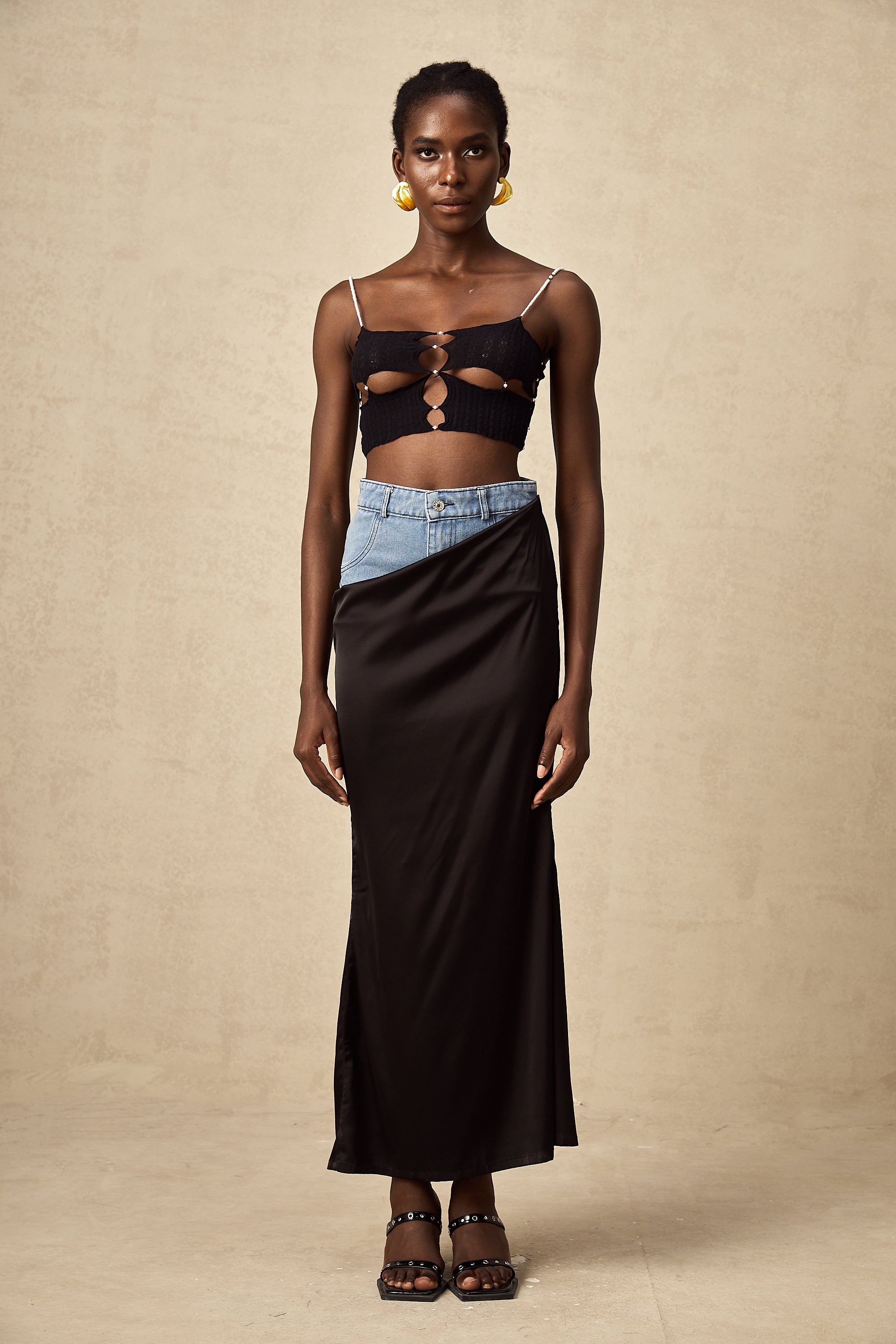 Louane faux-pearl embellished cut-out cropped top